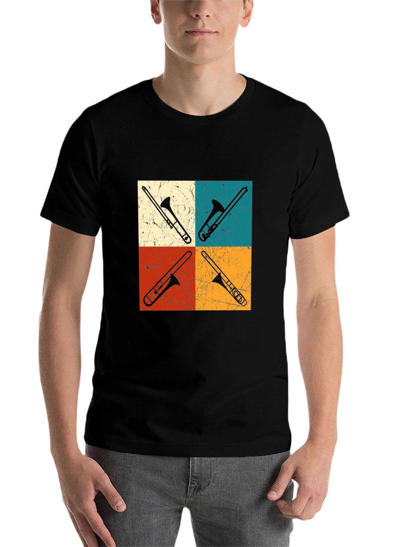 Black Retro Trombone Quartet Tee view 7