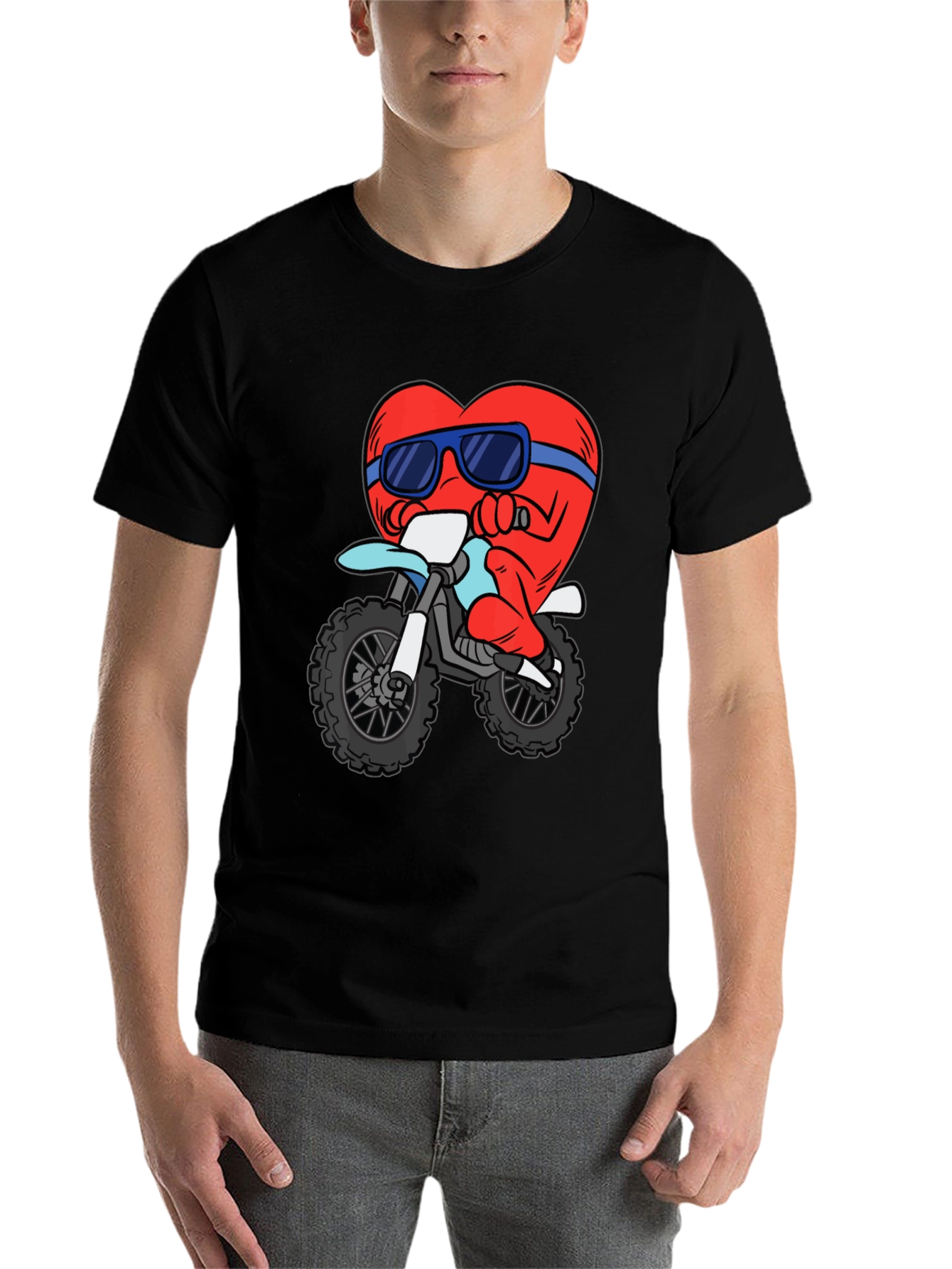 Black Heart Riding a Motorcycle Graphic T-Shirt view 7
