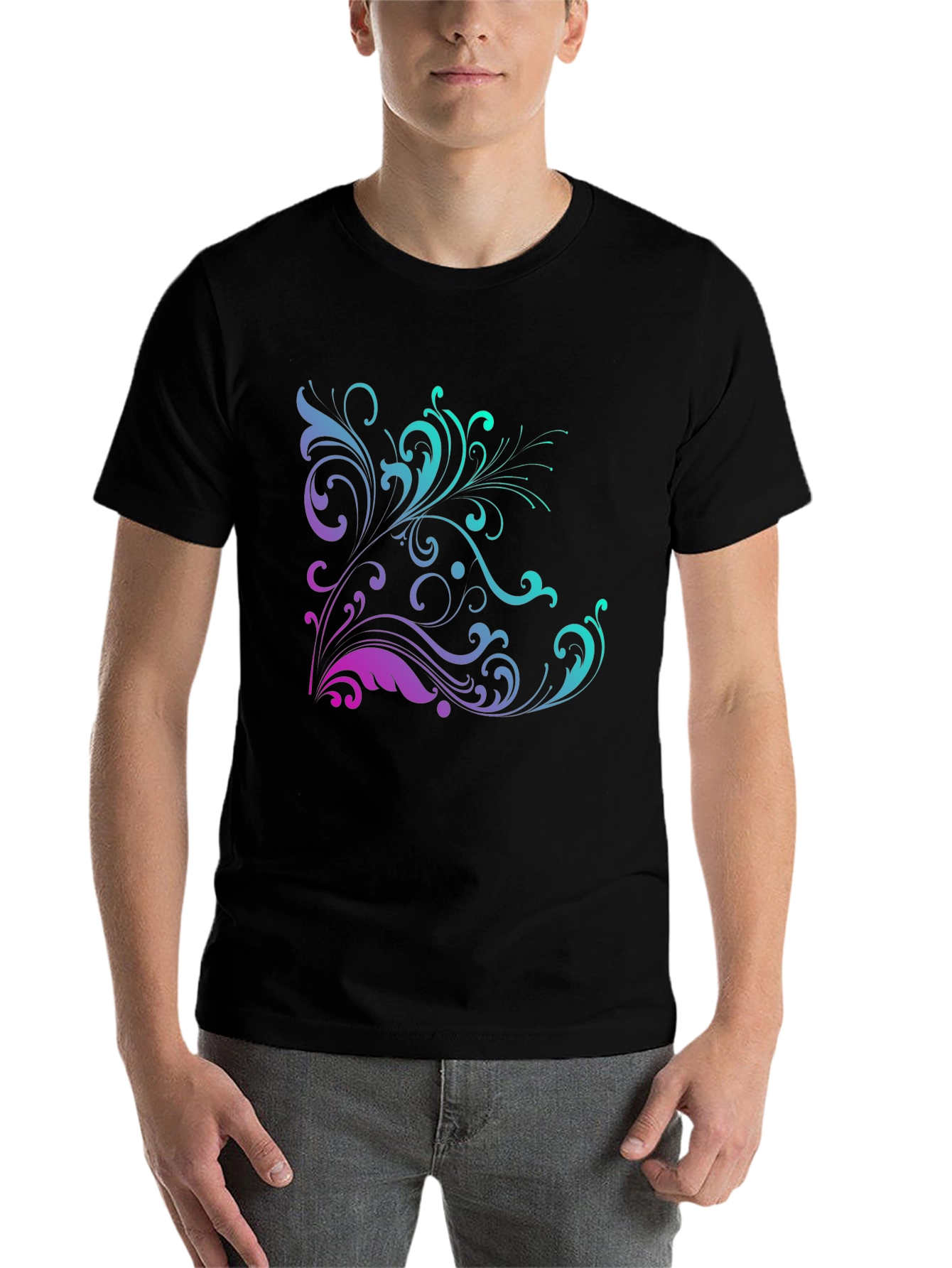 Black Floral Swirl Graphic Tee - Trendy Black T-Shirt view 7