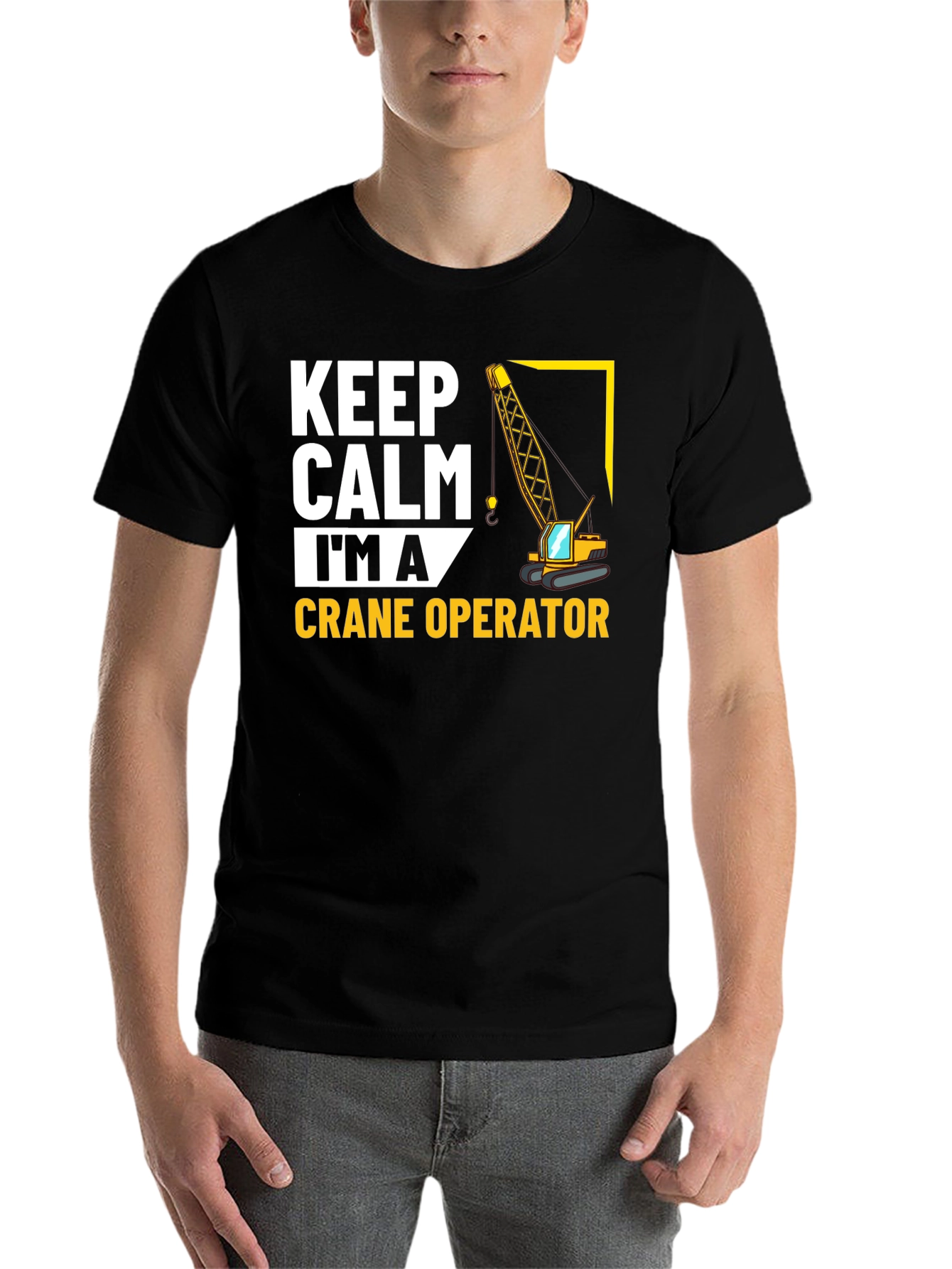 Black Keep Calm Crane Operator T-Shirt view 7