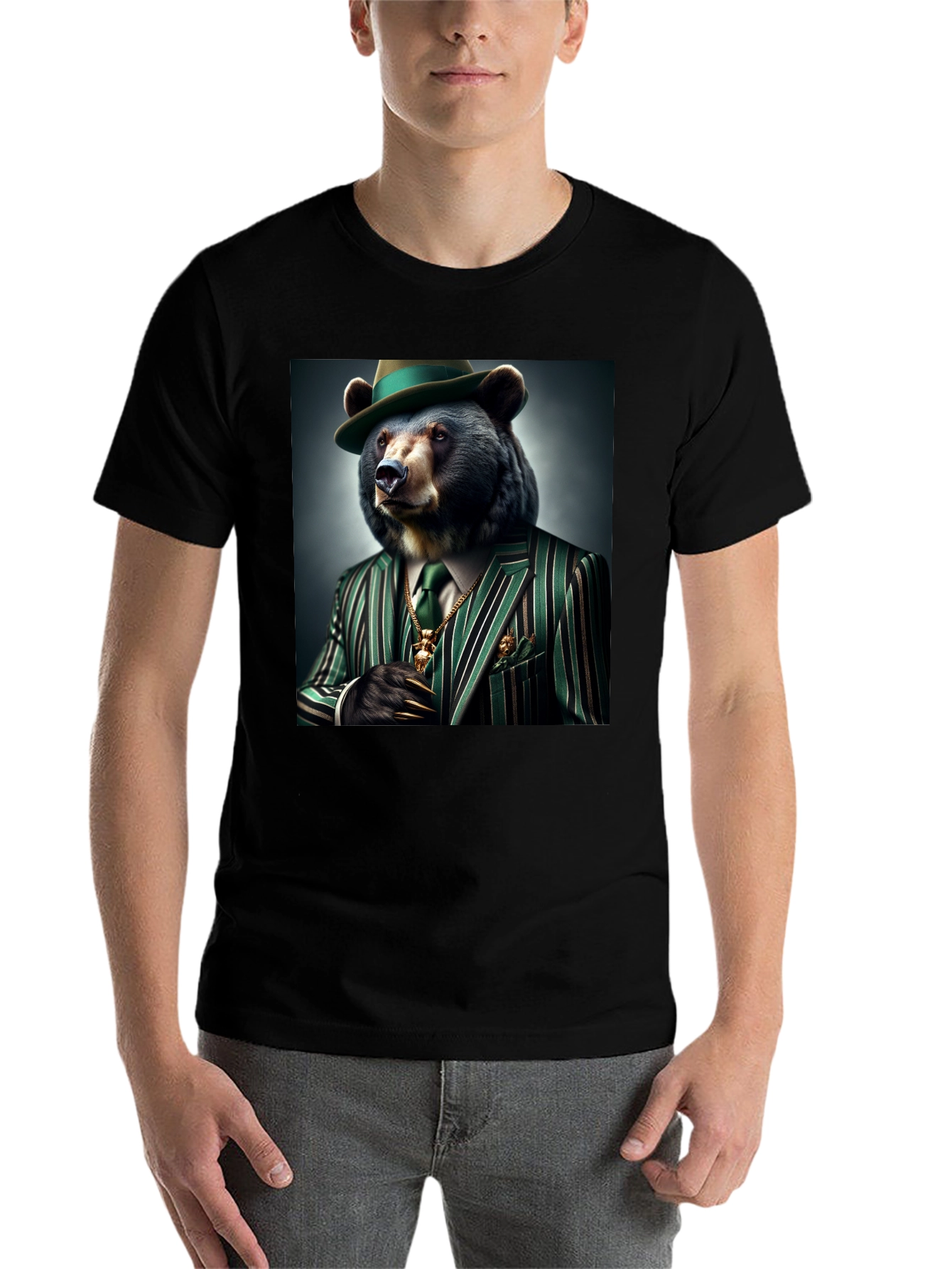 Black Gangster Bear T-Shirt: Sharp Dressed Animal Tee view 7