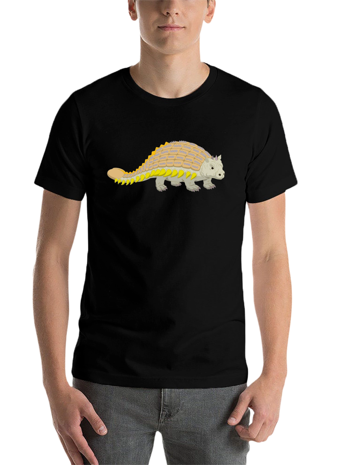 Black Ankylosaurus Dinosaur Graphic Tee - Black Cotton Shirt view 7