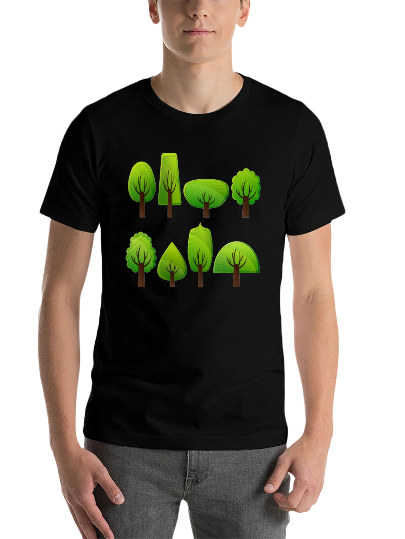 Black Nature Trees Graphic Tee - Black Cotton T-Shirt view 7