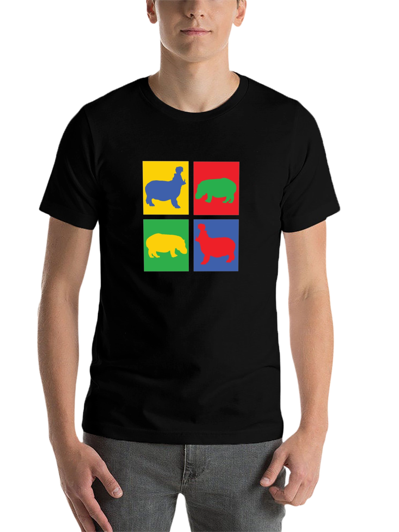 Black Colorful Hippo Pop Art Black T-Shirt view 7