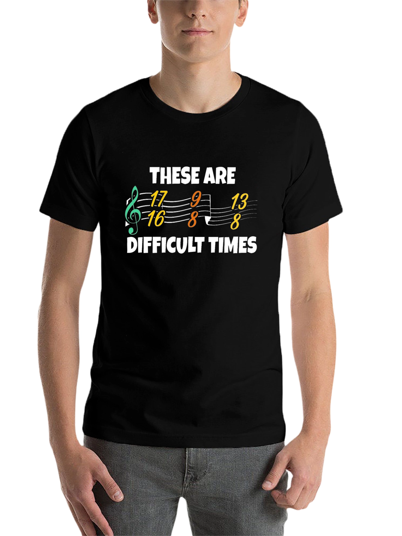 Black These Are Difficult Times Music Numbers T-Shirt view 7