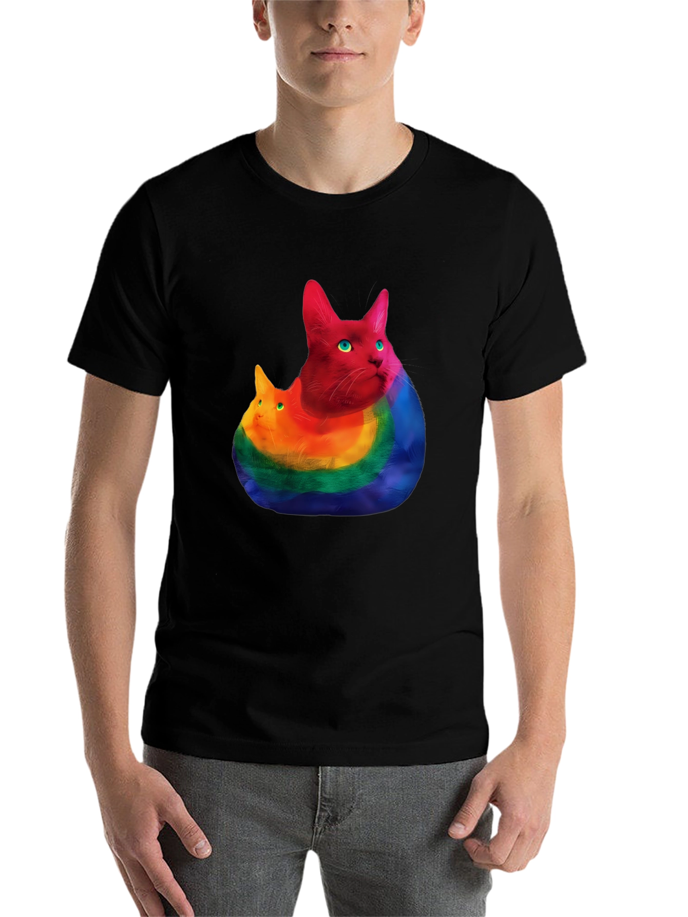 Black Rainbow Cat Graphic T-Shirt - Prideful Purrfection view 7