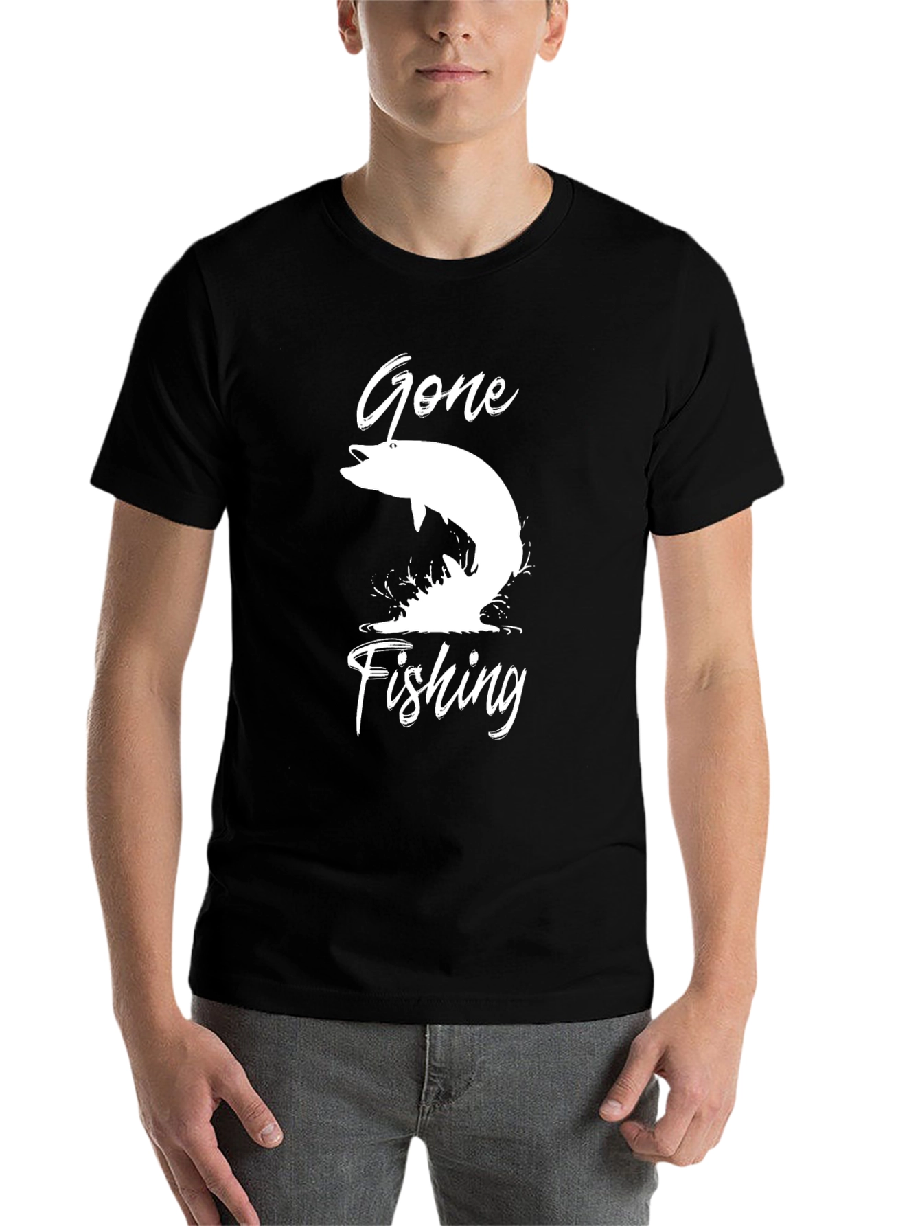 Black Gone Fishing Graphic Tee - Black Cotton T-Shirt view 7