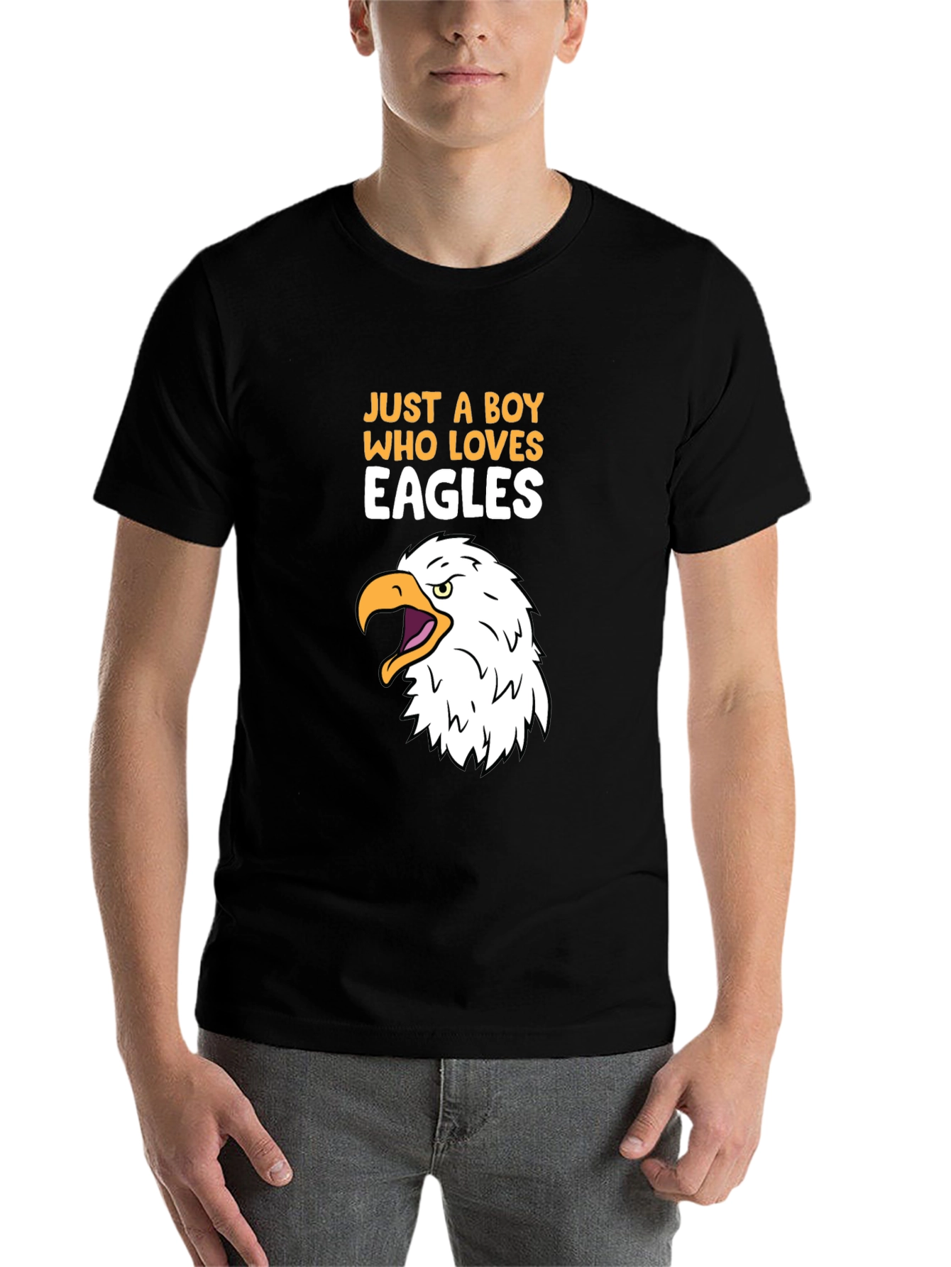 Black Just A Boy Who Loves Eagles Graphic Tee view 7