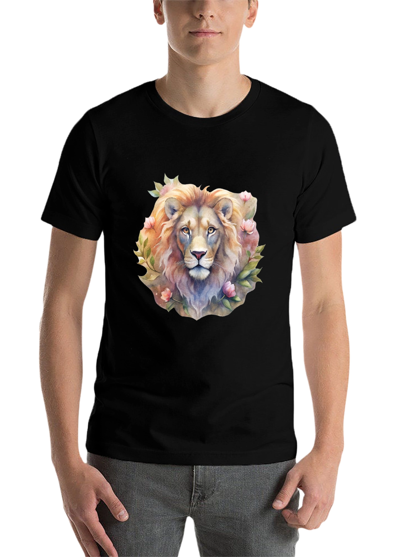 Black Lion Floral Print T-Shirt - Black view 7