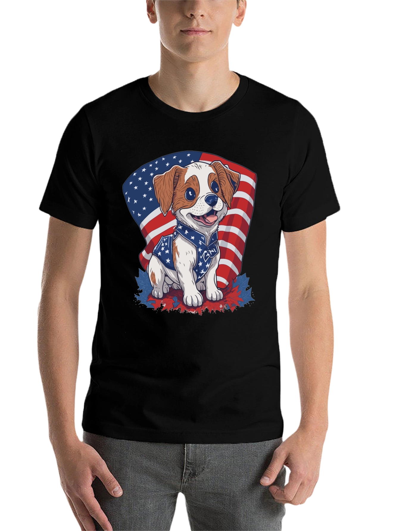 Black Patriotic Puppy T-Shirt: American Flag Dog Design view 7