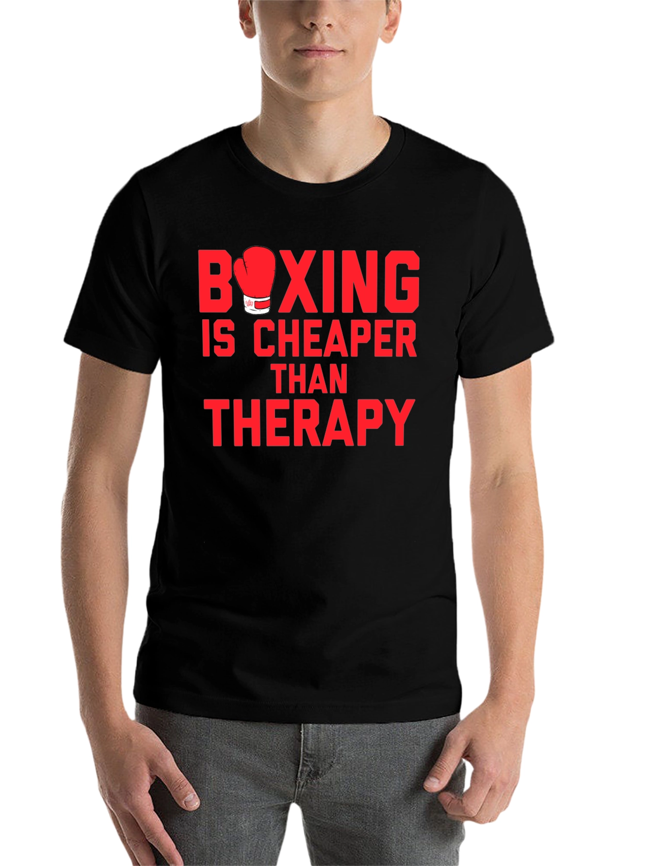Black Boxing is Cheaper Than Therapy Graphic T-Shirt view 7