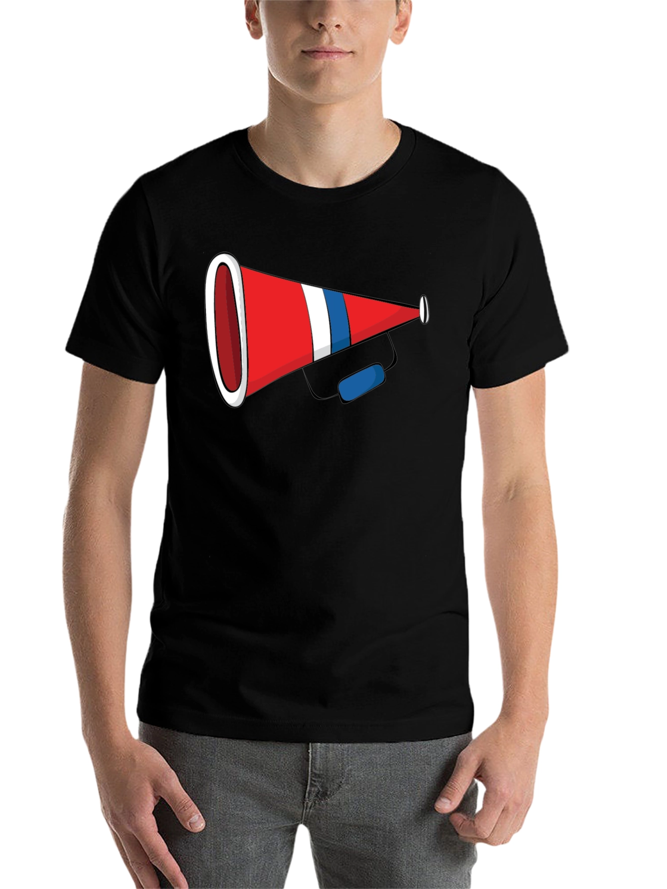 Black Novelty Cheerleader Megaphone Graphic Black T-Shirt view 7