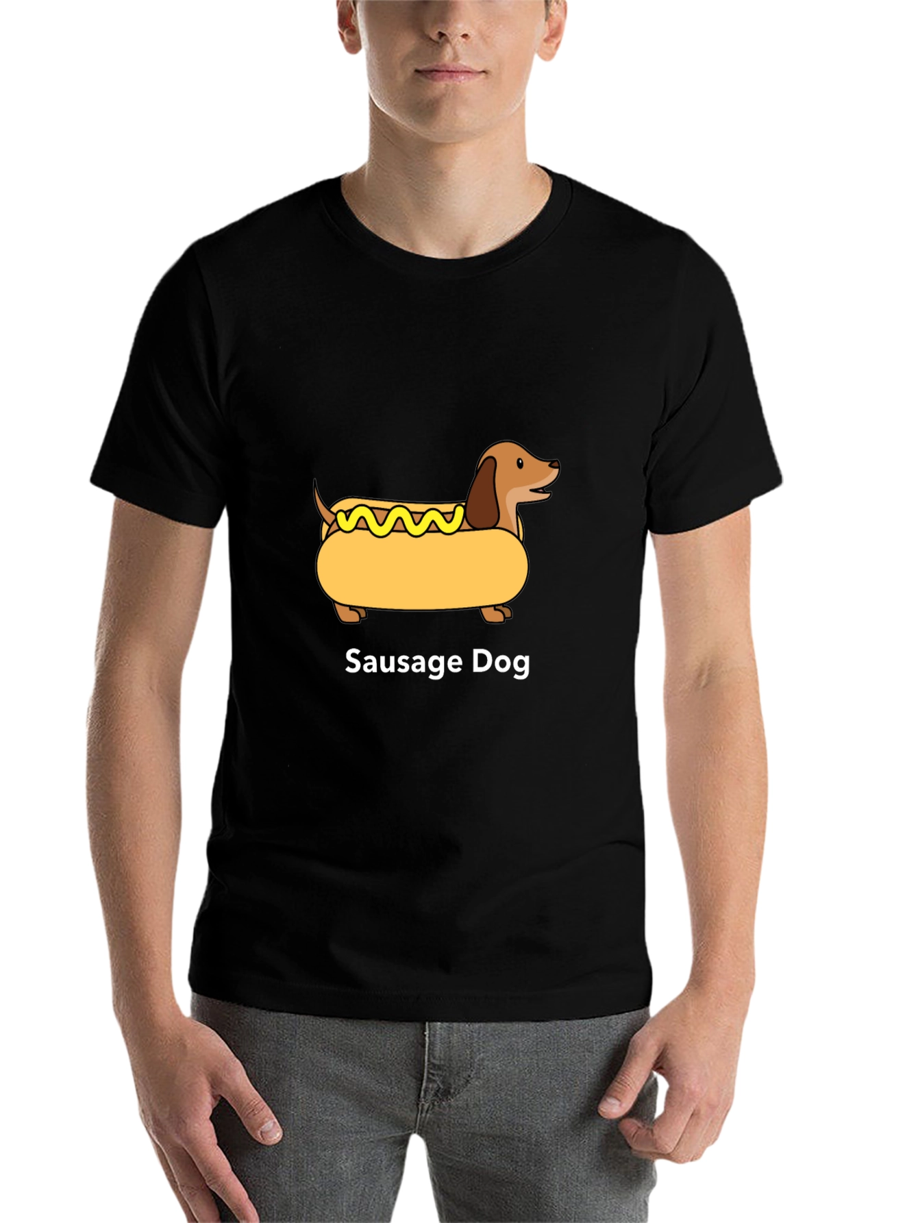 Black Sausage Dog Graphic T-Shirt - Unisex Cotton Tee view 7