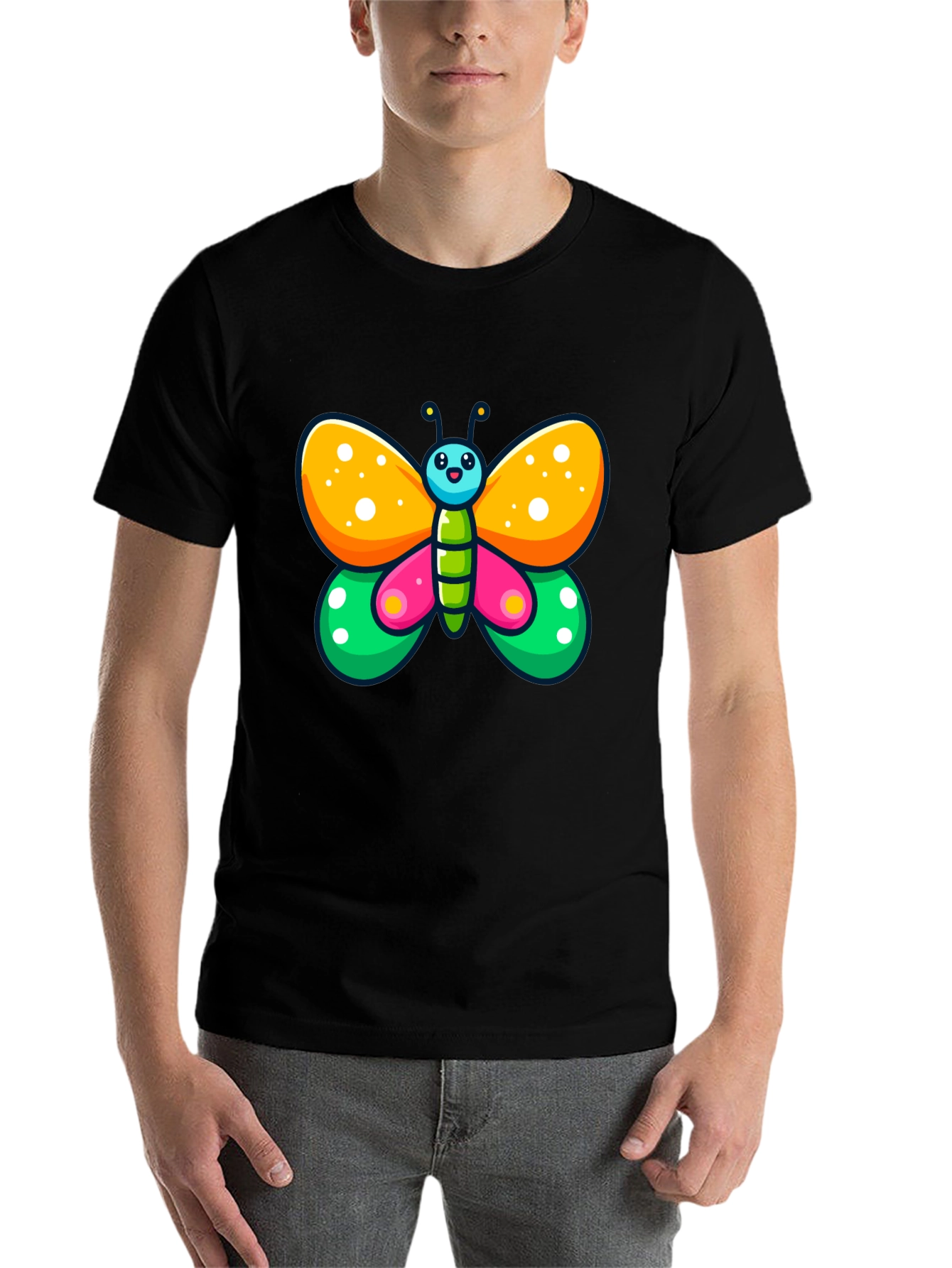Black Cartoon Butterfly Graphic Black T-Shirt view 7