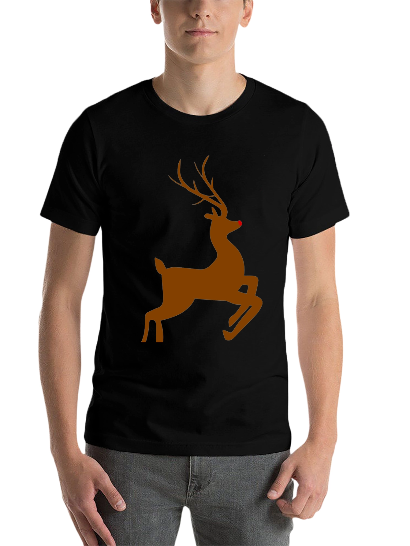 Black Rudolph Red-Nosed Reindeer Christmas T-Shirt view 7