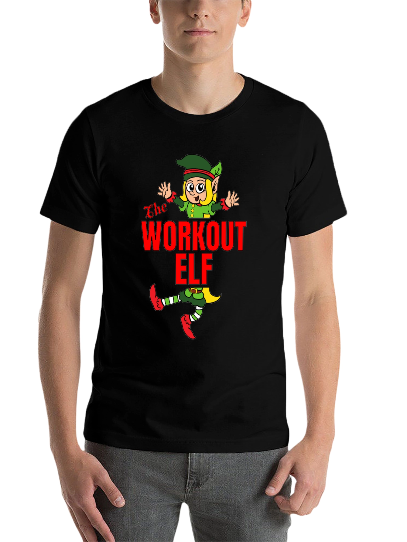 Black Workout Elf Graphic T-Shirt view 7