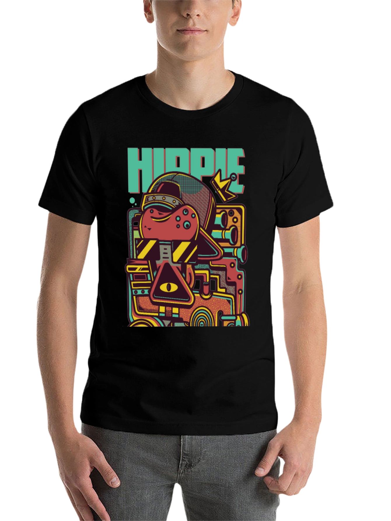 Black Hippie Robot Black Graphic T-Shirt view 7