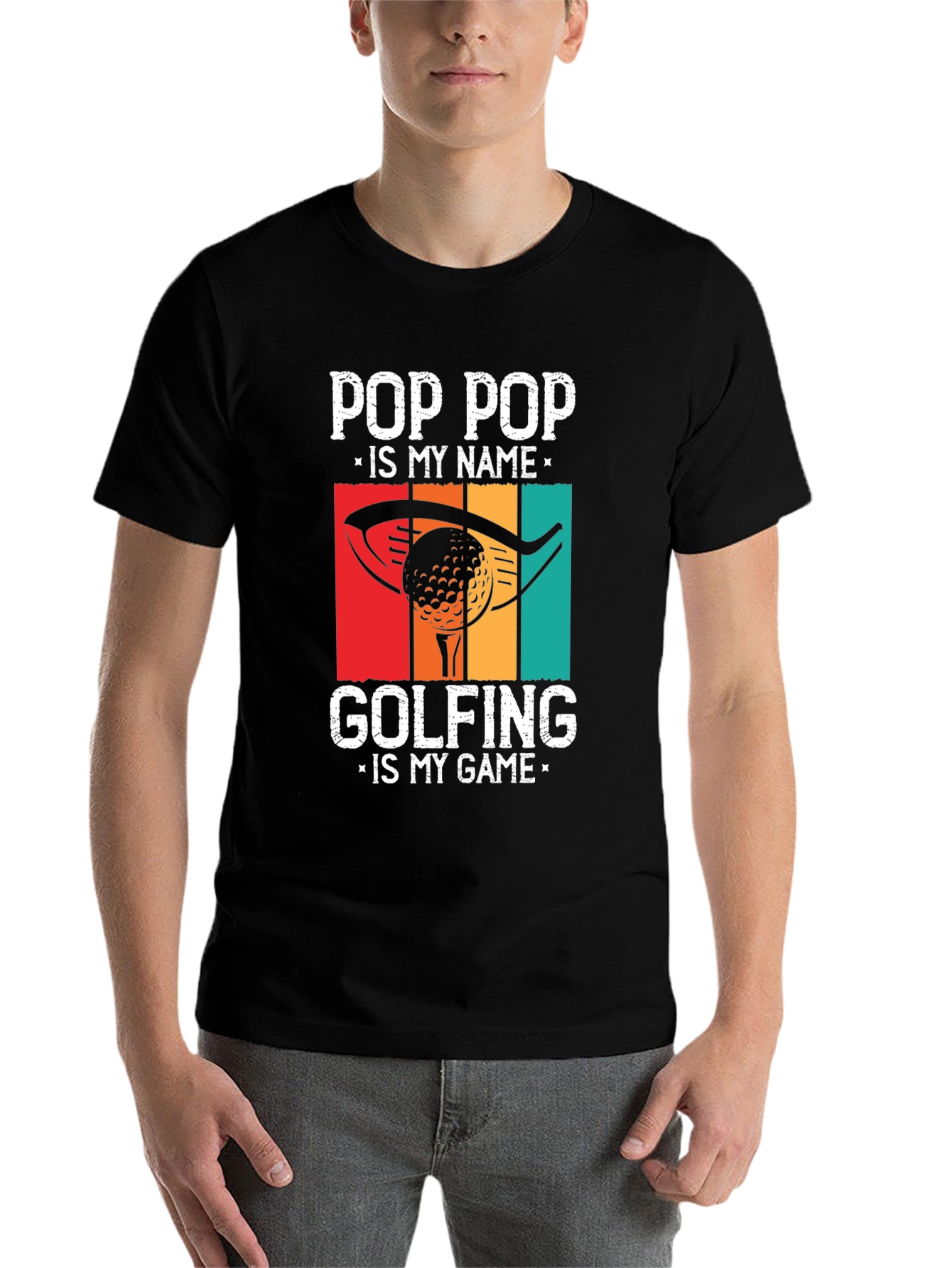 Black Pop Pop Golfing T-Shirt - Funny Grandpa Gift view 7