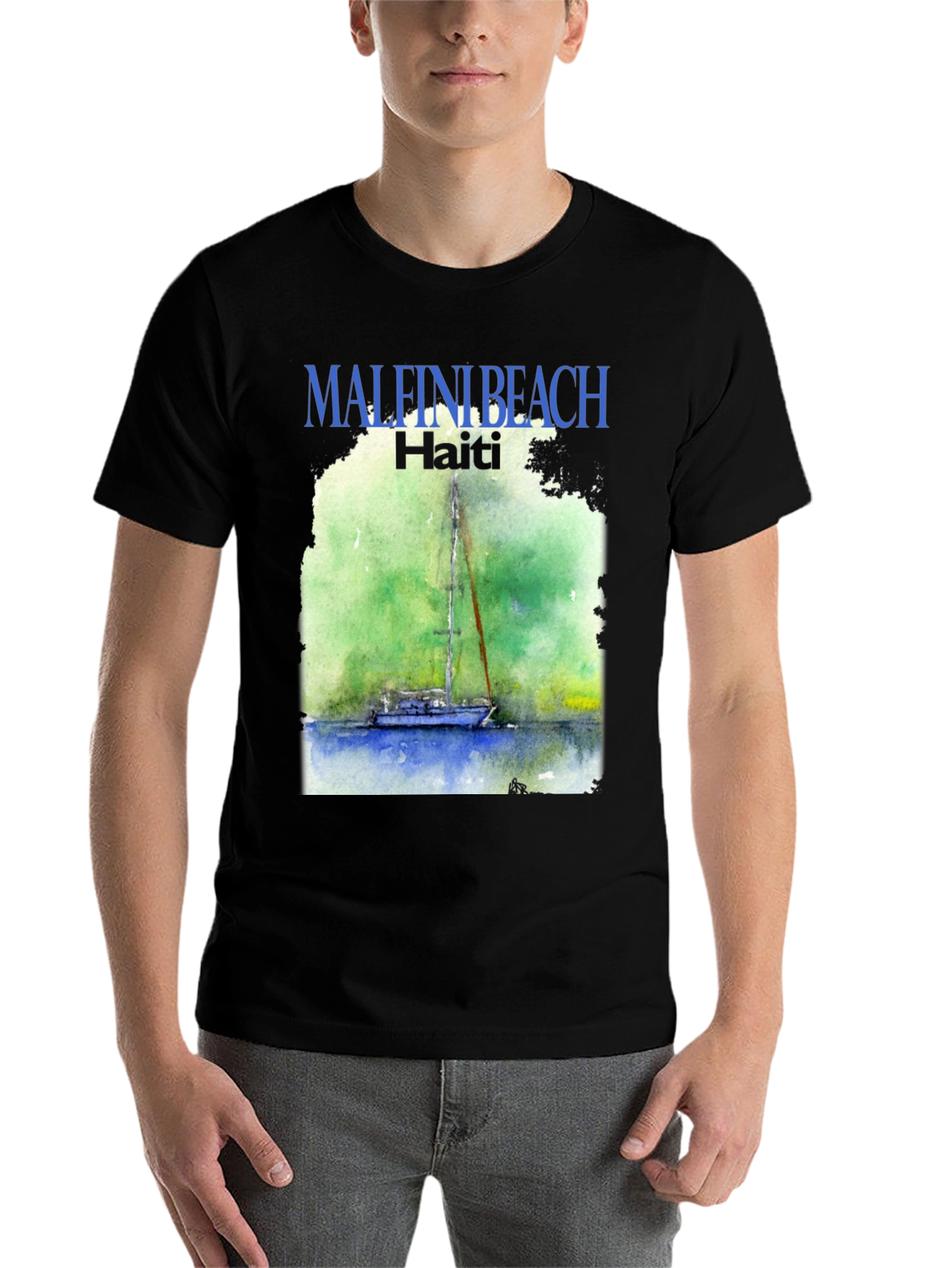 Black Malfini Beach Haiti T-Shirt - Sailboat Graphic Tee view 7