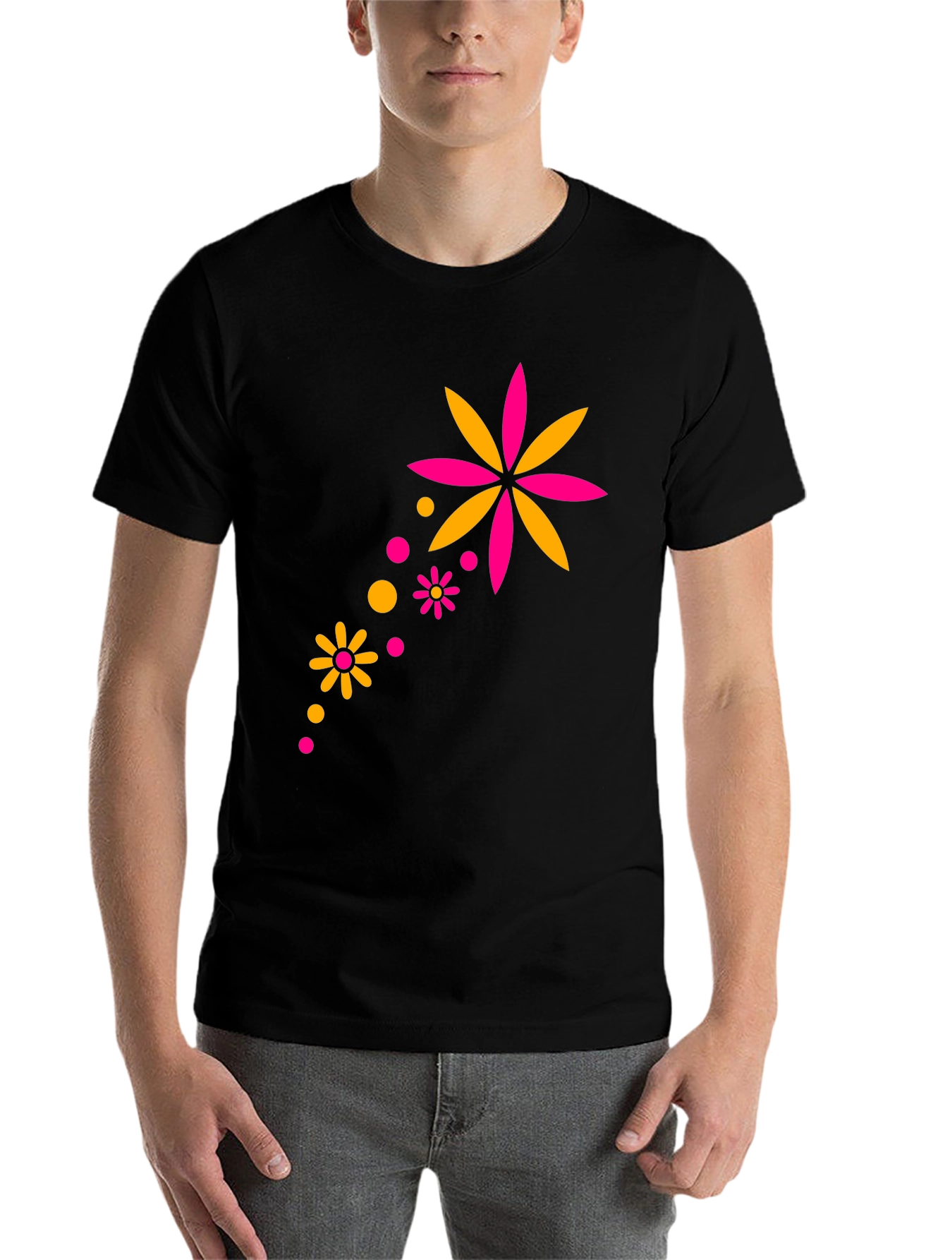 Black Floral Burst Black Tee - Trendy Graphic Print view 7