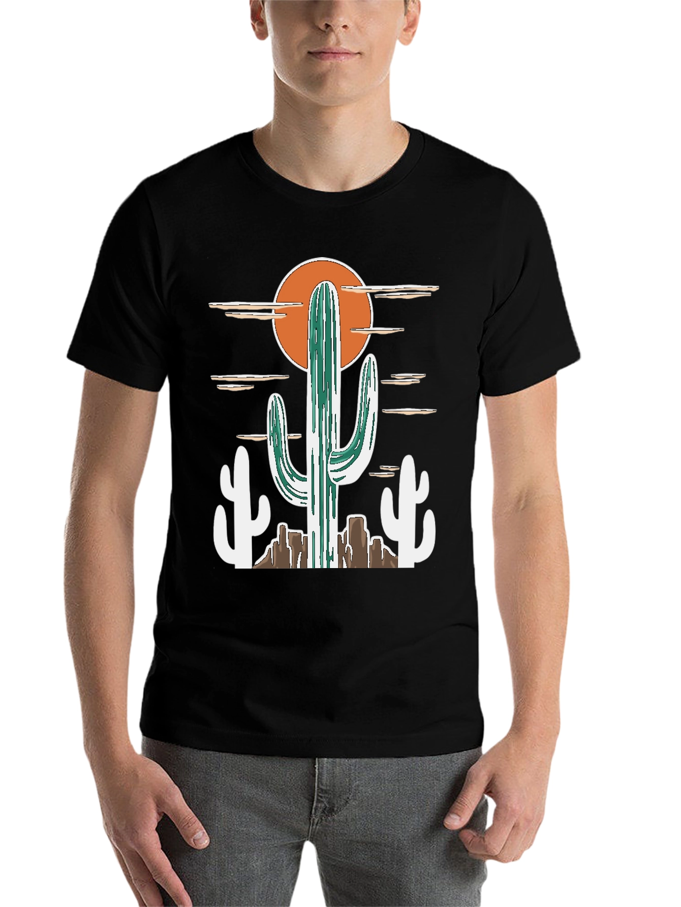 Black Desert Cactus Graphic Tee - Western Style Cotton T-Shirt view 7