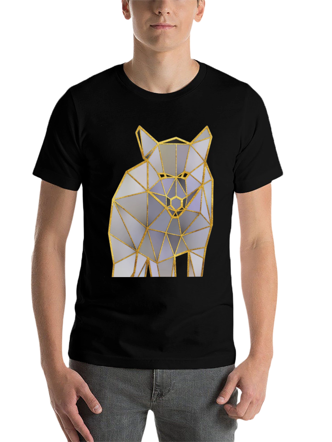 Black Geometric Wolf Graphic Tee - Modern Art Shirt view 7