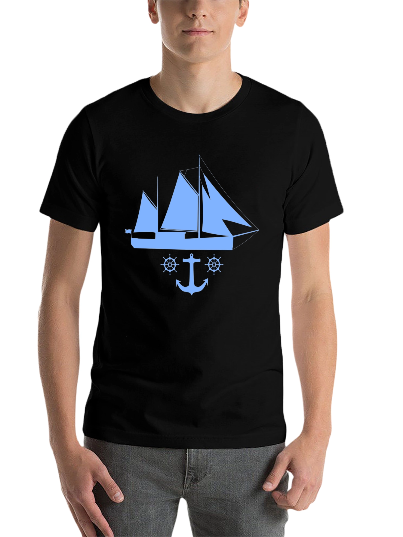 Black Nautical Boat Anchor Graphic Tee - Black view 7