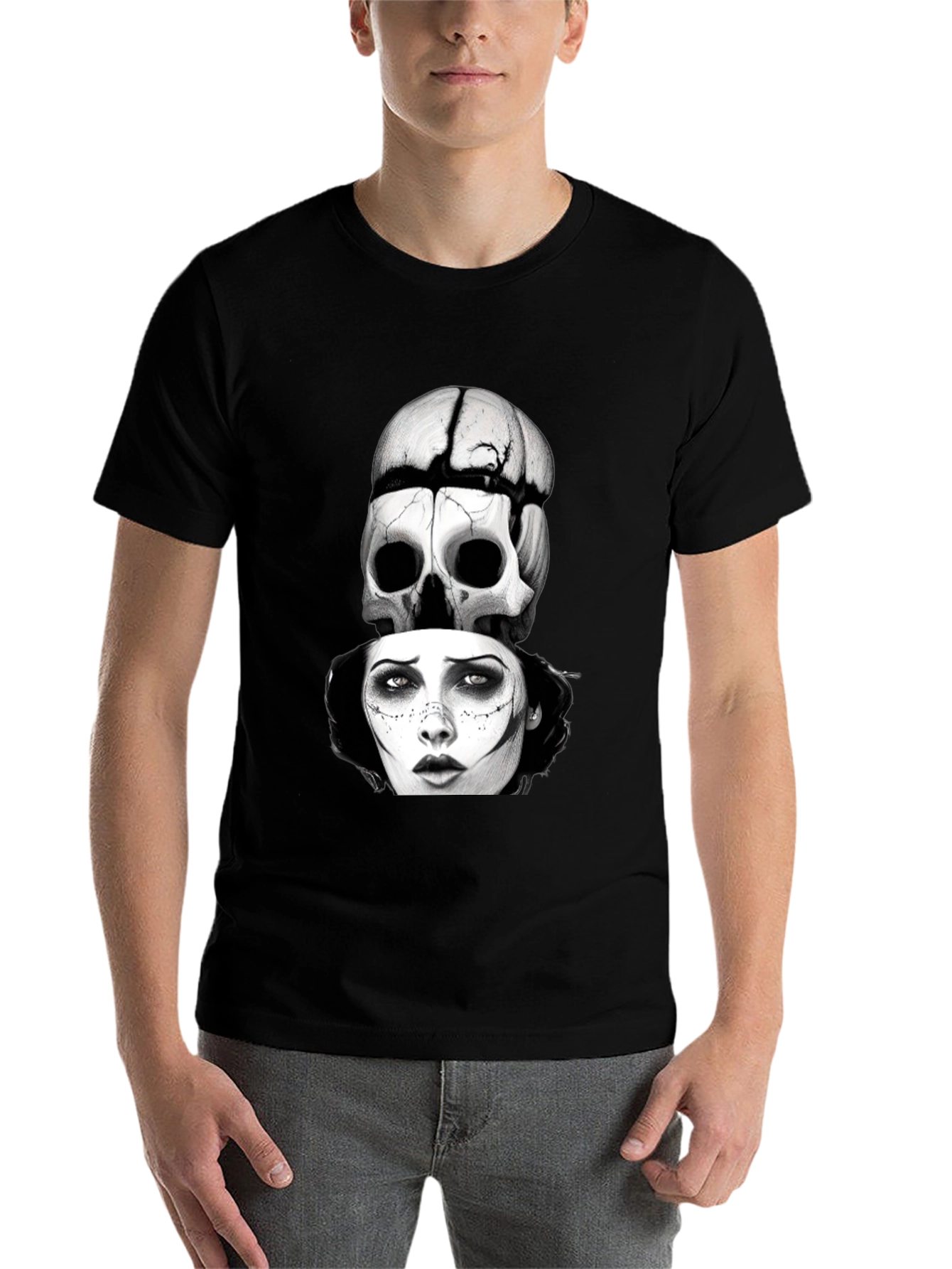 Black Skull & Woman Graphic T-Shirt - Gothic Style view 7