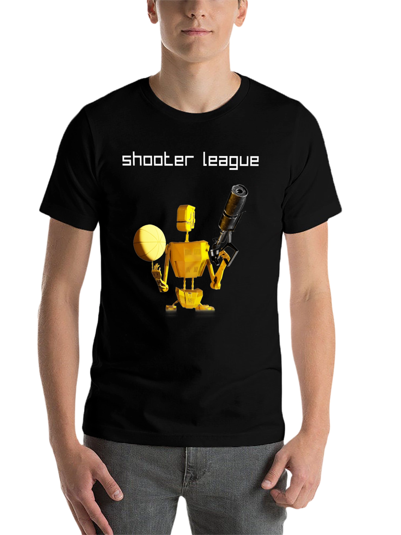 Black Shooter League Robot Basketball T-Shirt view 7