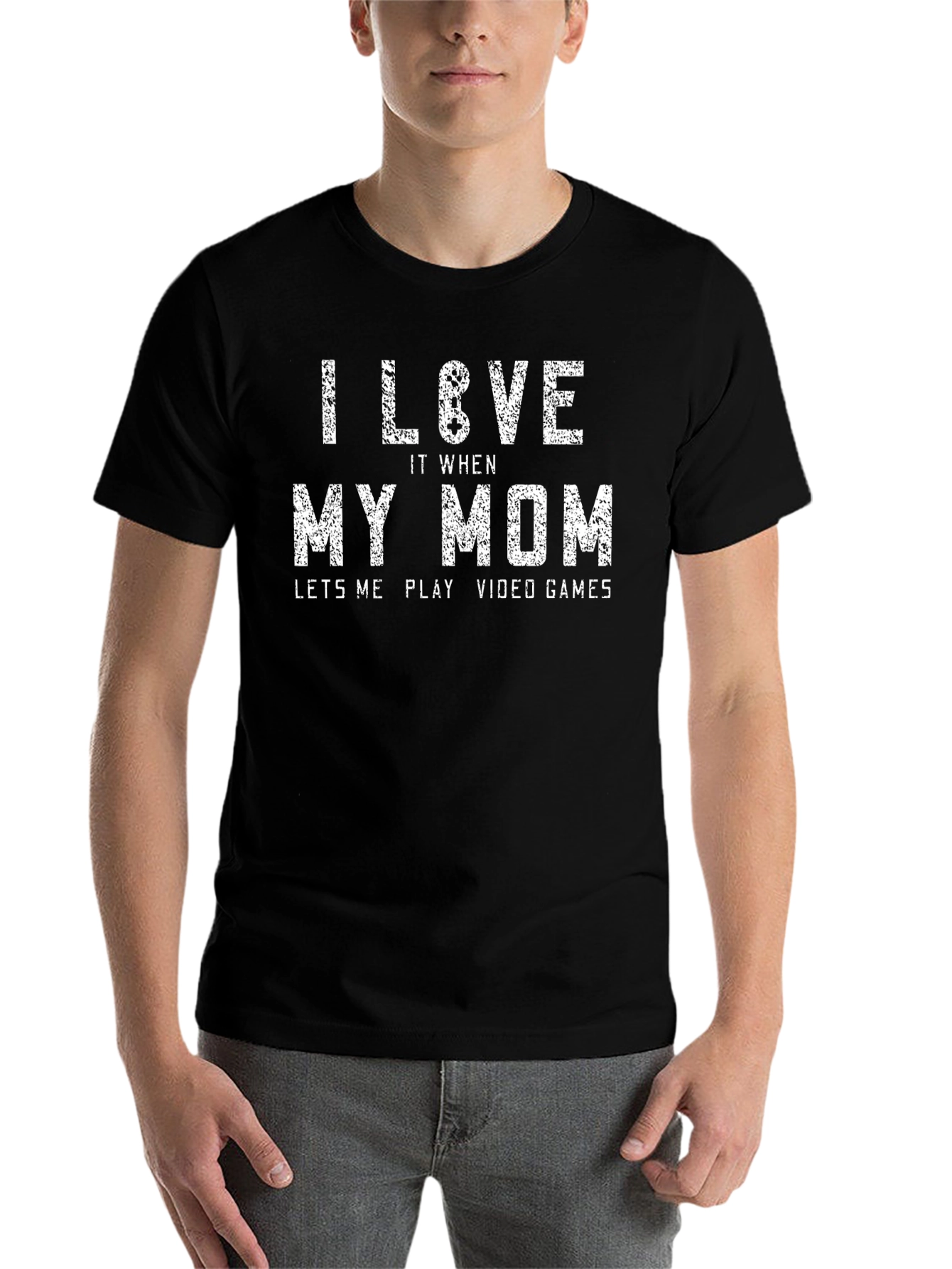 Black I Love My Mom Video Games Graphic T-Shirt view 7