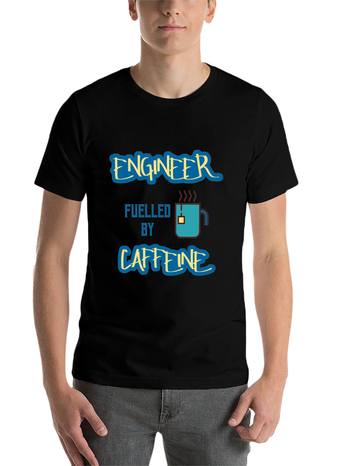 Black Engineer Fuelled by Caffeine Graphic T-Shirt view 7