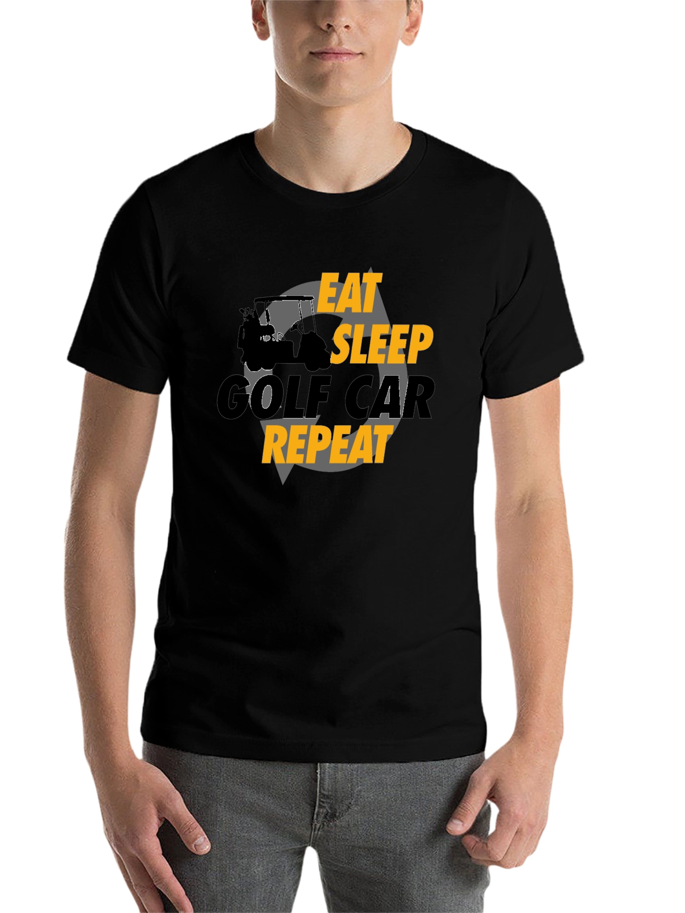 Black Eat Sleep Golf Car Repeat Black Graphic Tee view 7