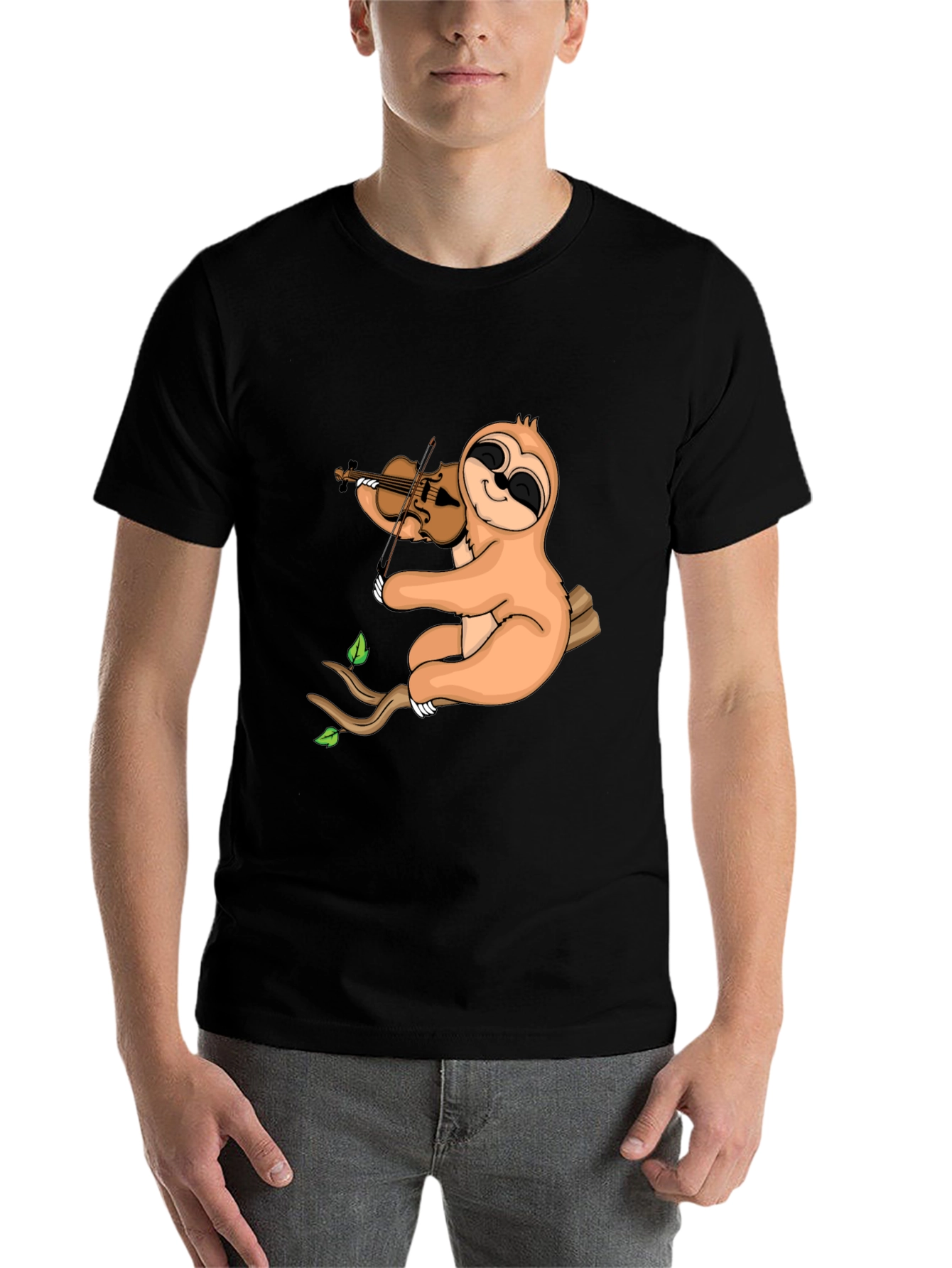 Black Sloth Violinist Graphic Tee - Black Cotton Blend view 7