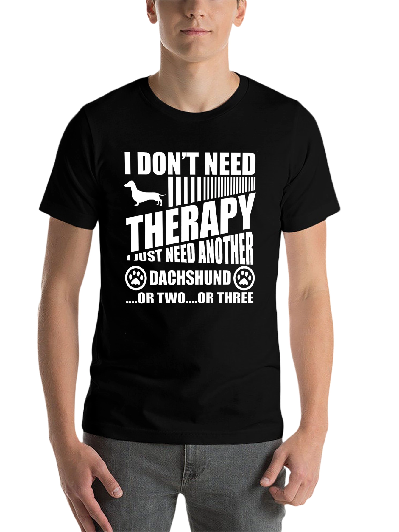 Black Dachshund Therapy T-Shirt - Funny Dog Lover Tee view 7