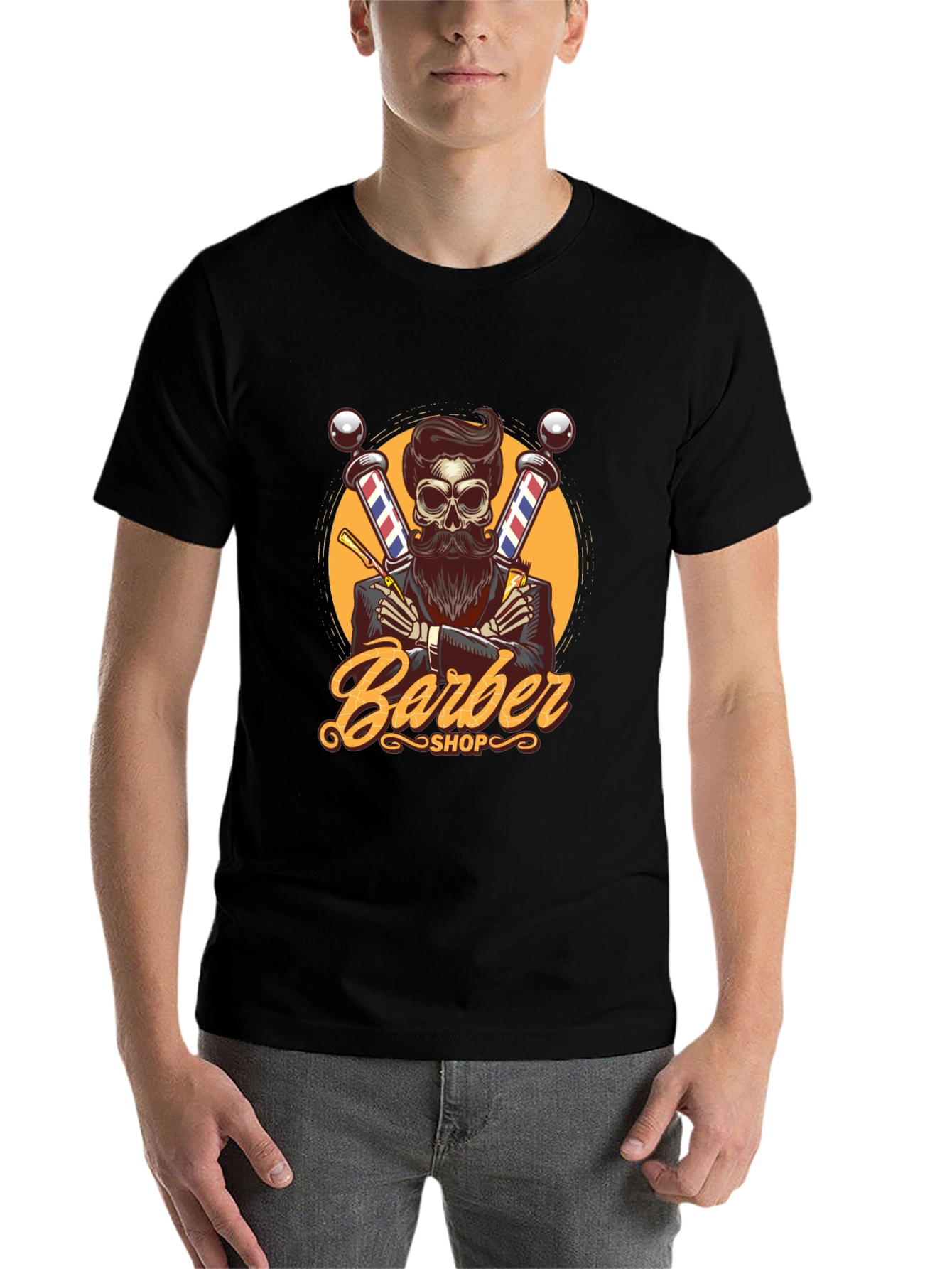 Black Barber Shop Skeleton Graphic Tee view 7