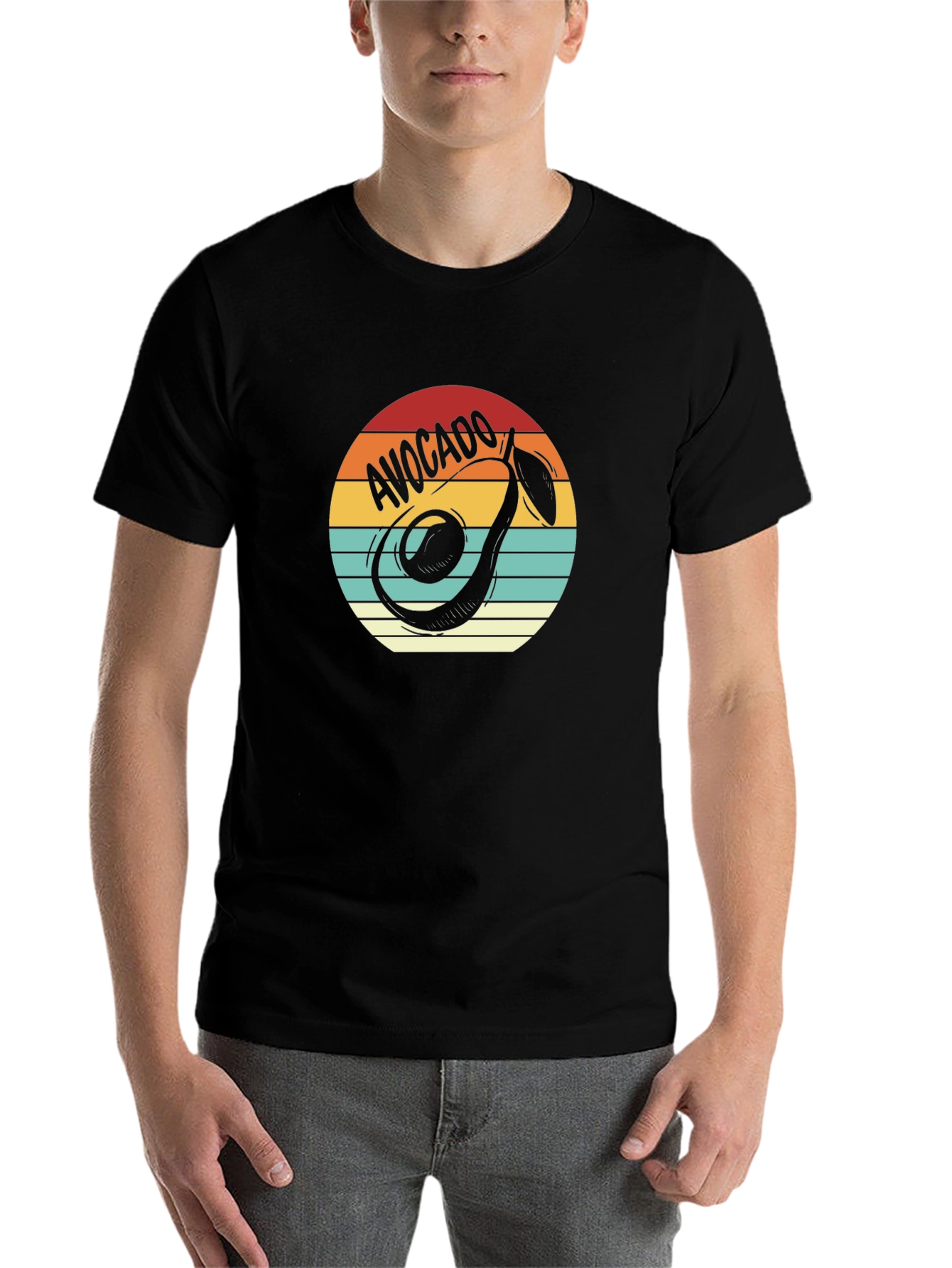 Black Avocado Retro Graphic Tee - Unisex Black T-Shirt view 7