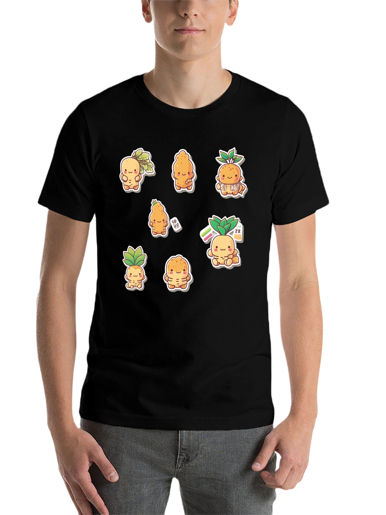 Black Cute Cartoon Root Vegetable Graphic T-Shirt view 7