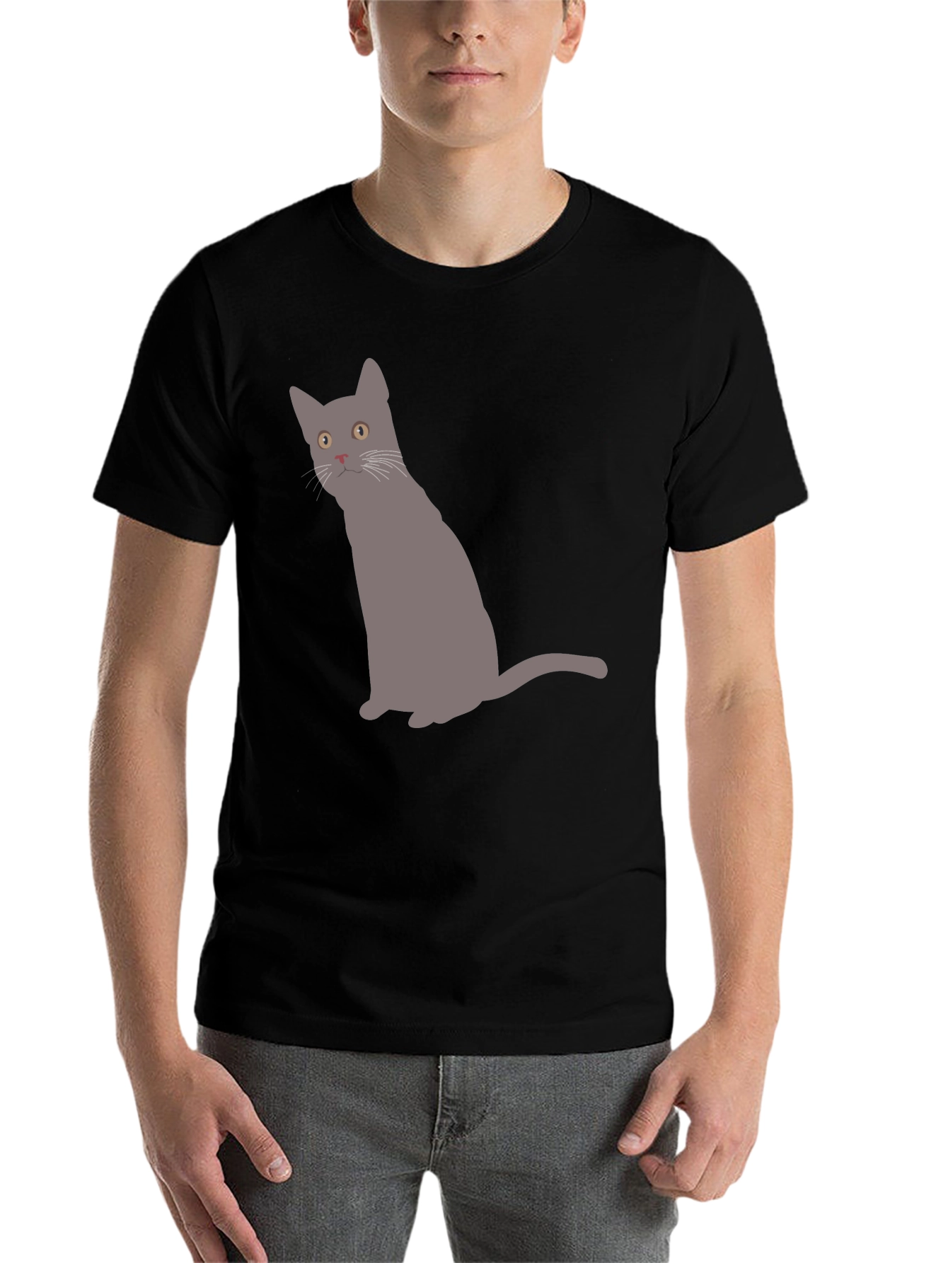 Black Gray Cat Graphic Black T-Shirt view 7