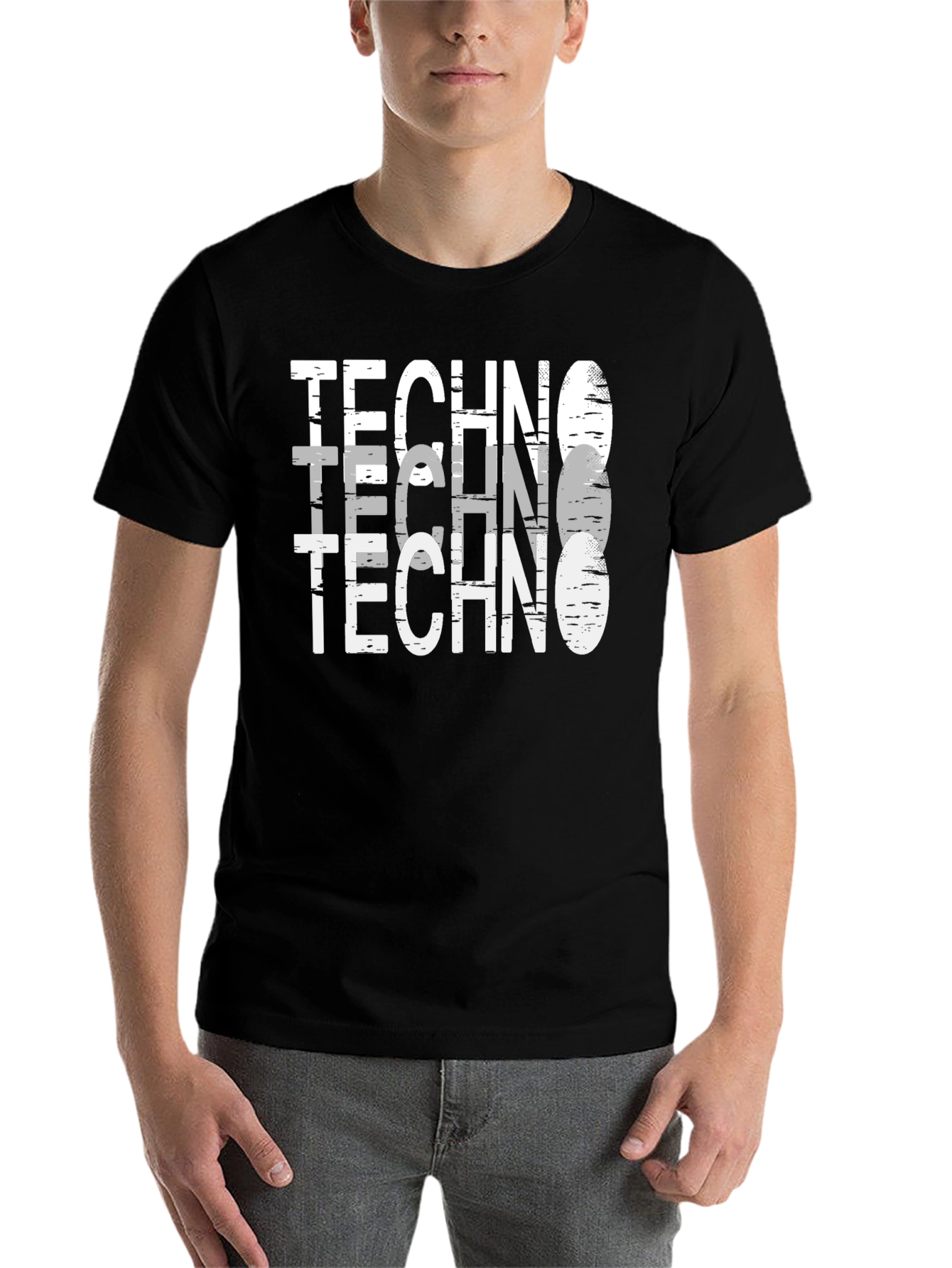 Black Techno Graphic Print Men's Black T-Shirt view 7