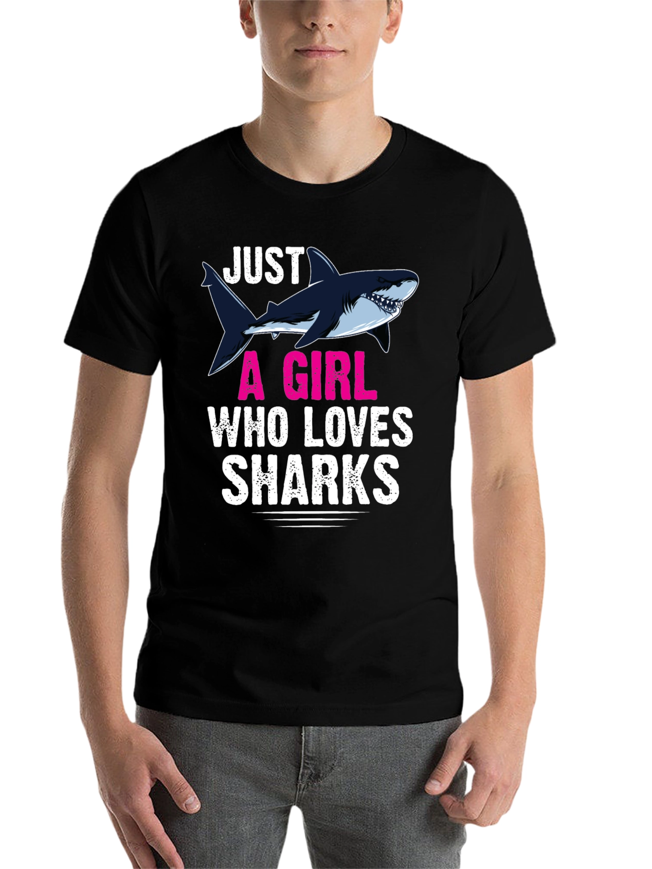 Black Just A Girl Who Loves Sharks Graphic T-Shirt view 7