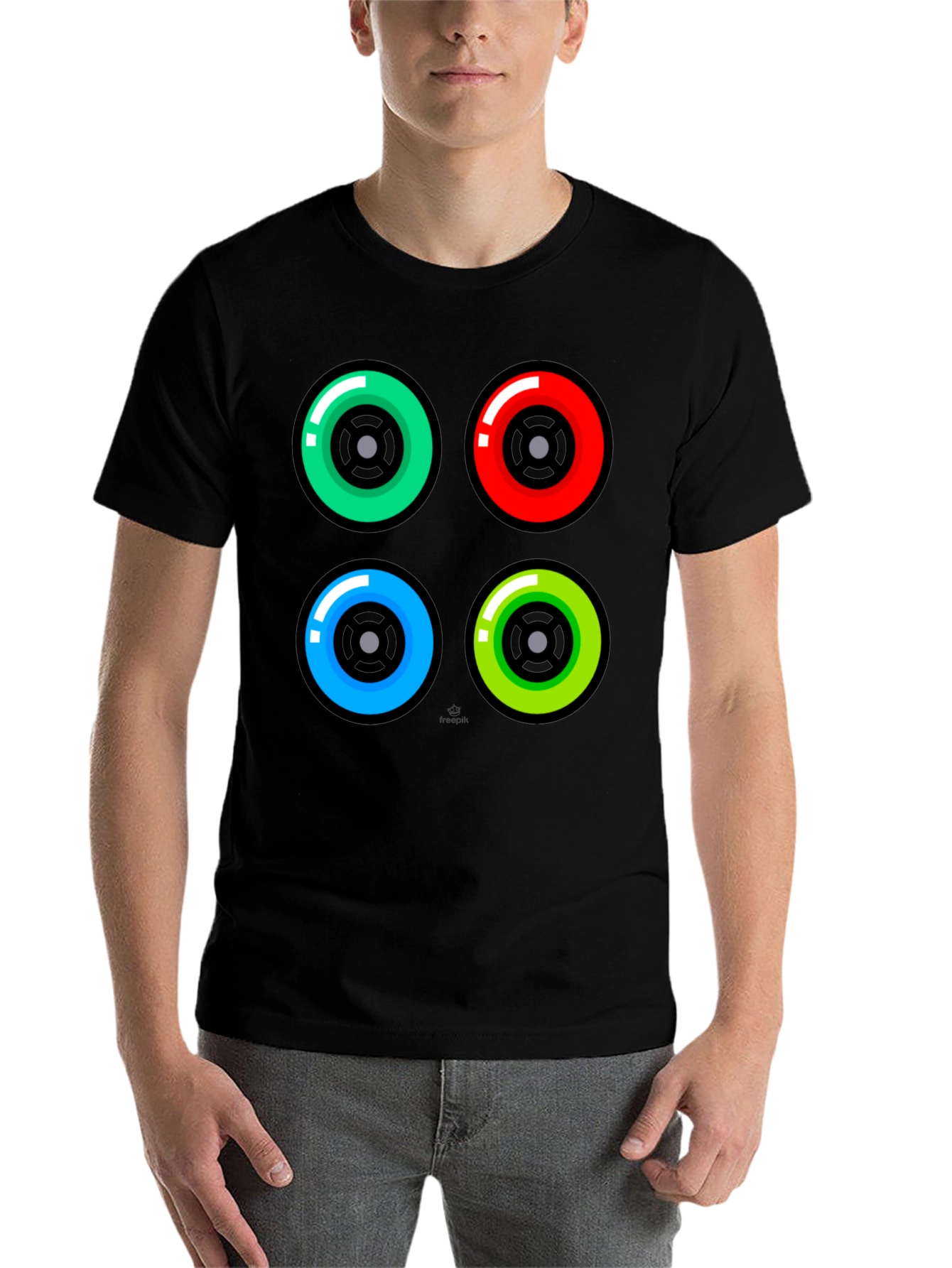 Black Colorful Wheels Graphic Tee - Black Cotton T-Shirt view 7