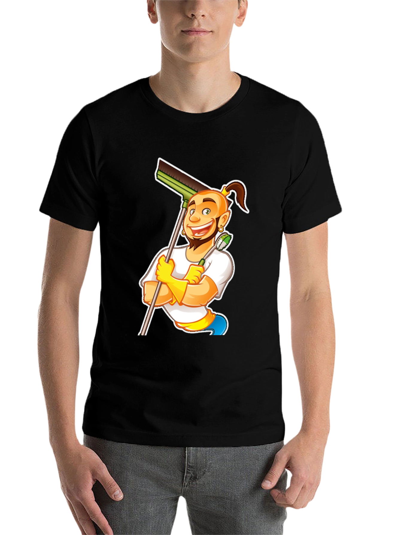 Black Funny Cleaning Cartoon T-Shirt view 7