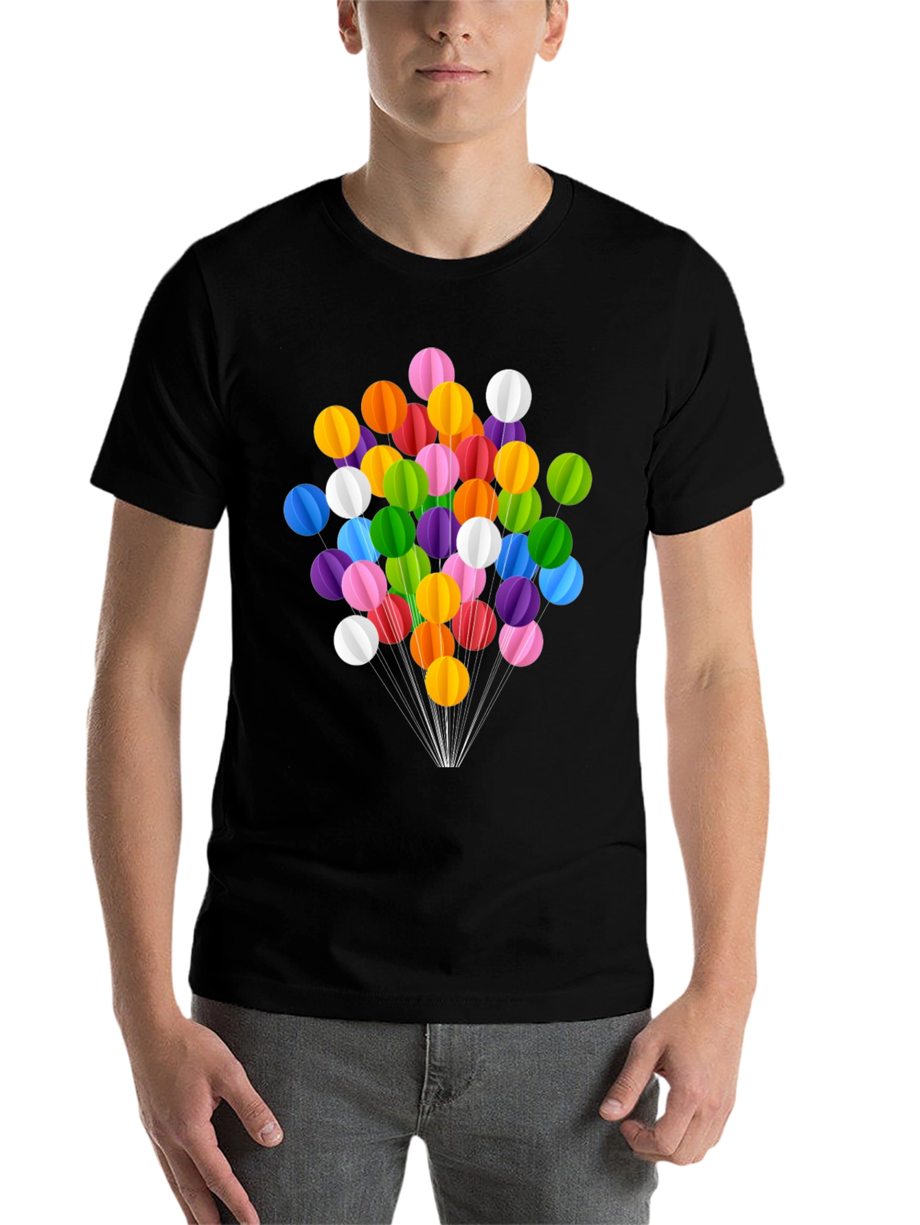 Black Colorful Balloon Graphic Black T-Shirt view 7