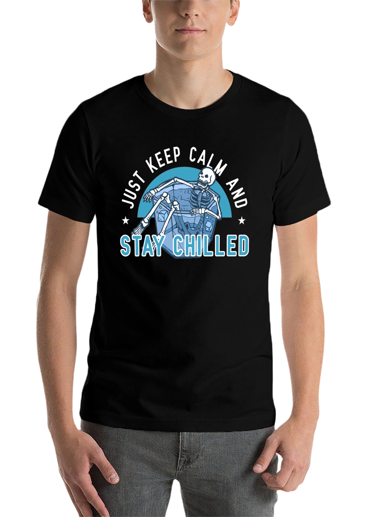Black Just Keep Calm & Stay Chilled Skeleton T-Shirt view 7