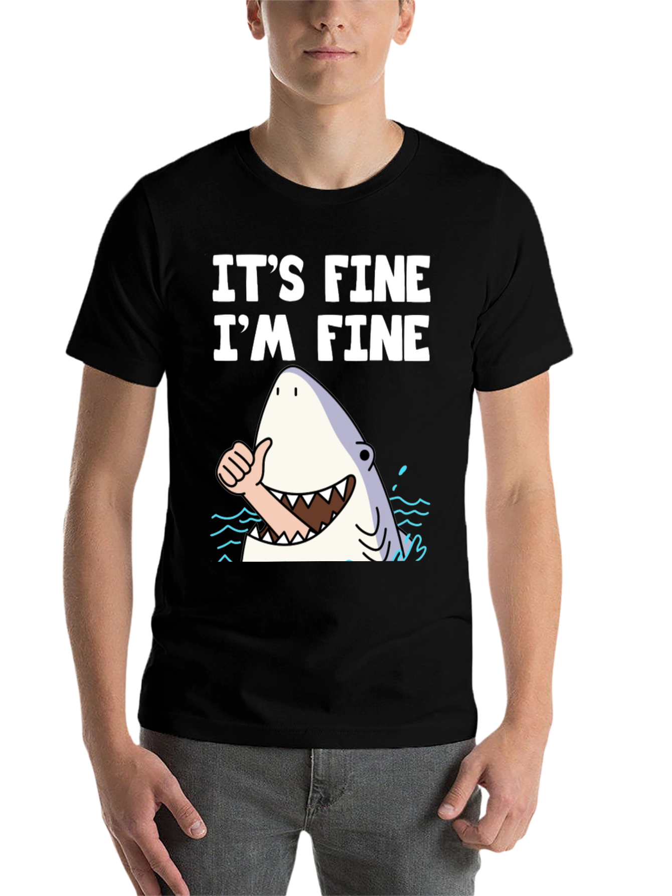 Black It's Fine I'm Fine Shark T-Shirt view 7