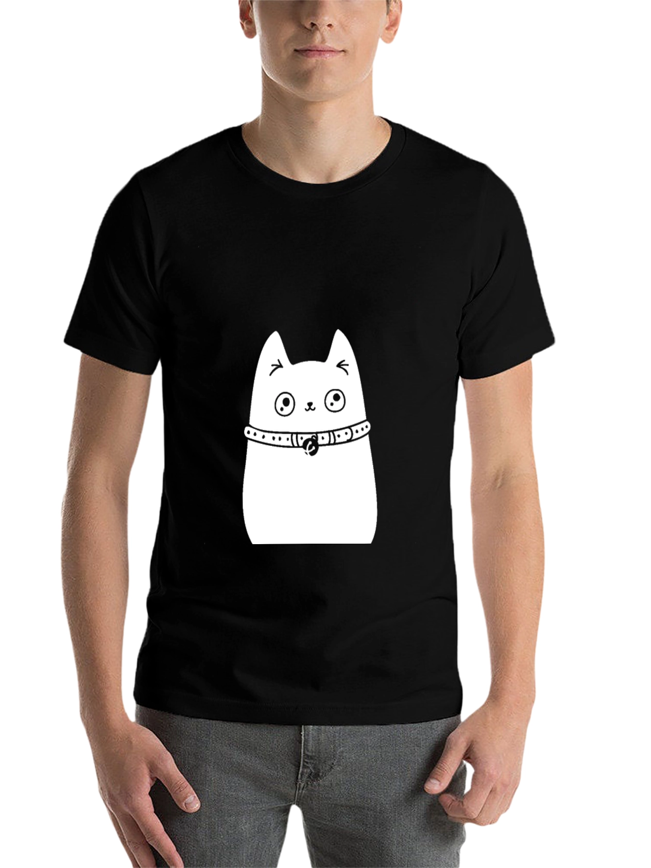 Black Cute Cat Graphic Tee - Black view 7