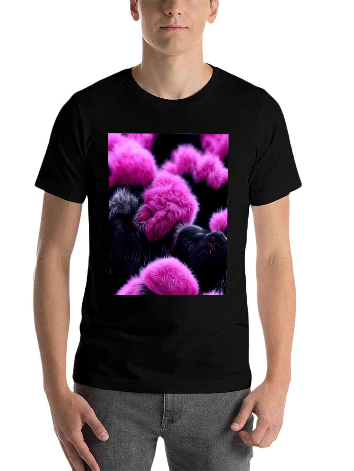 Black Fluffy Pink and Black T-Shirt view 7
