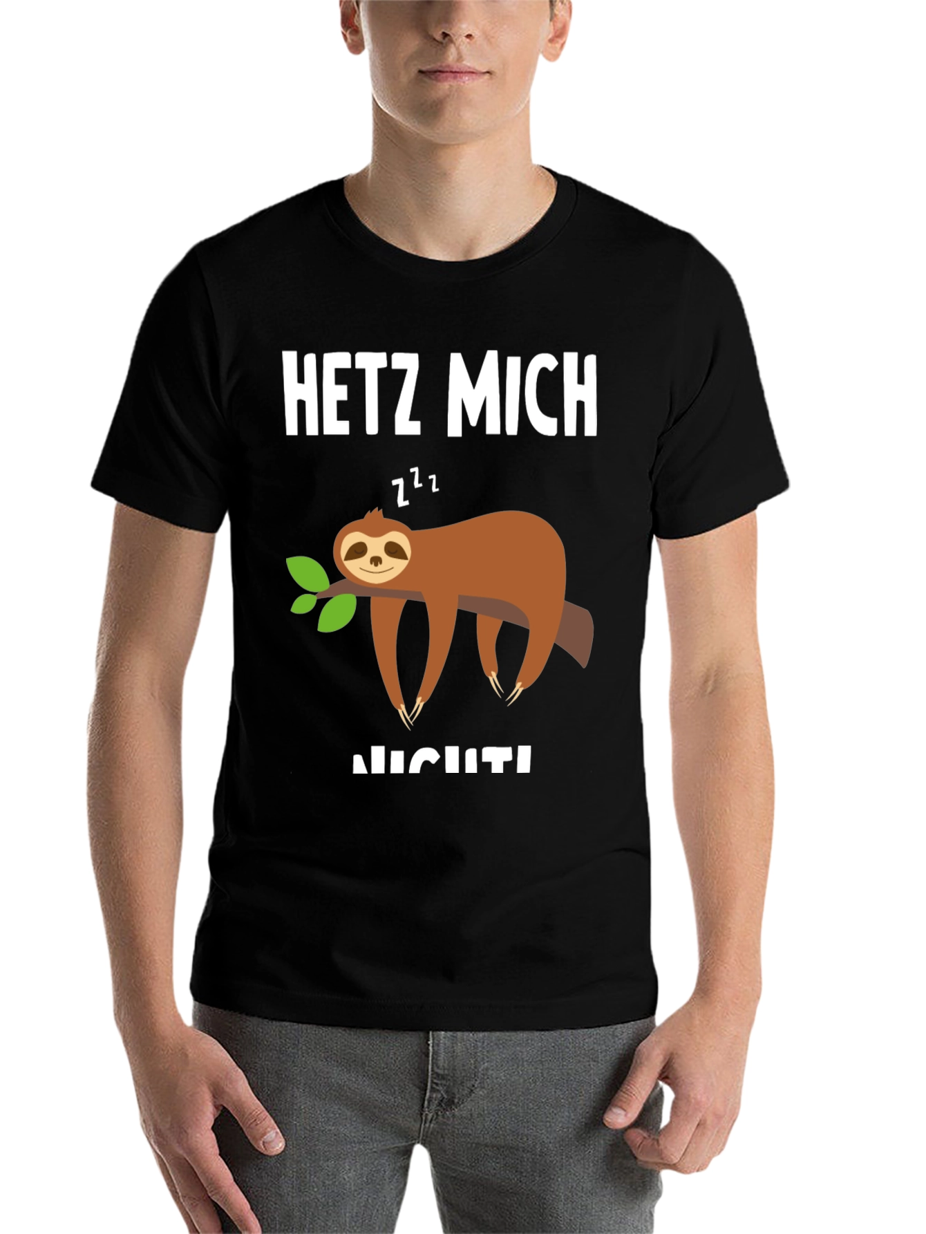 Black Sloth Graphic T-Shirt - 'Hetz Mich Nicht' - Unisex view 7