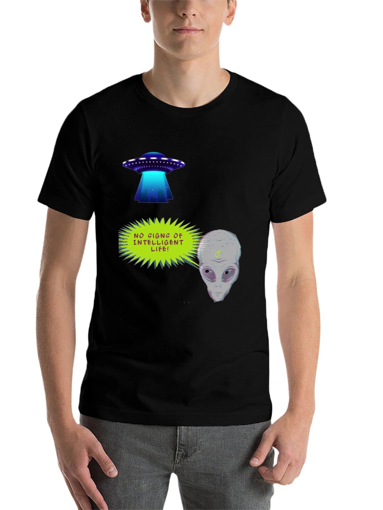 Black UFO Alien Graphic T-Shirt - No Signs of Intelligent Life! view 7
