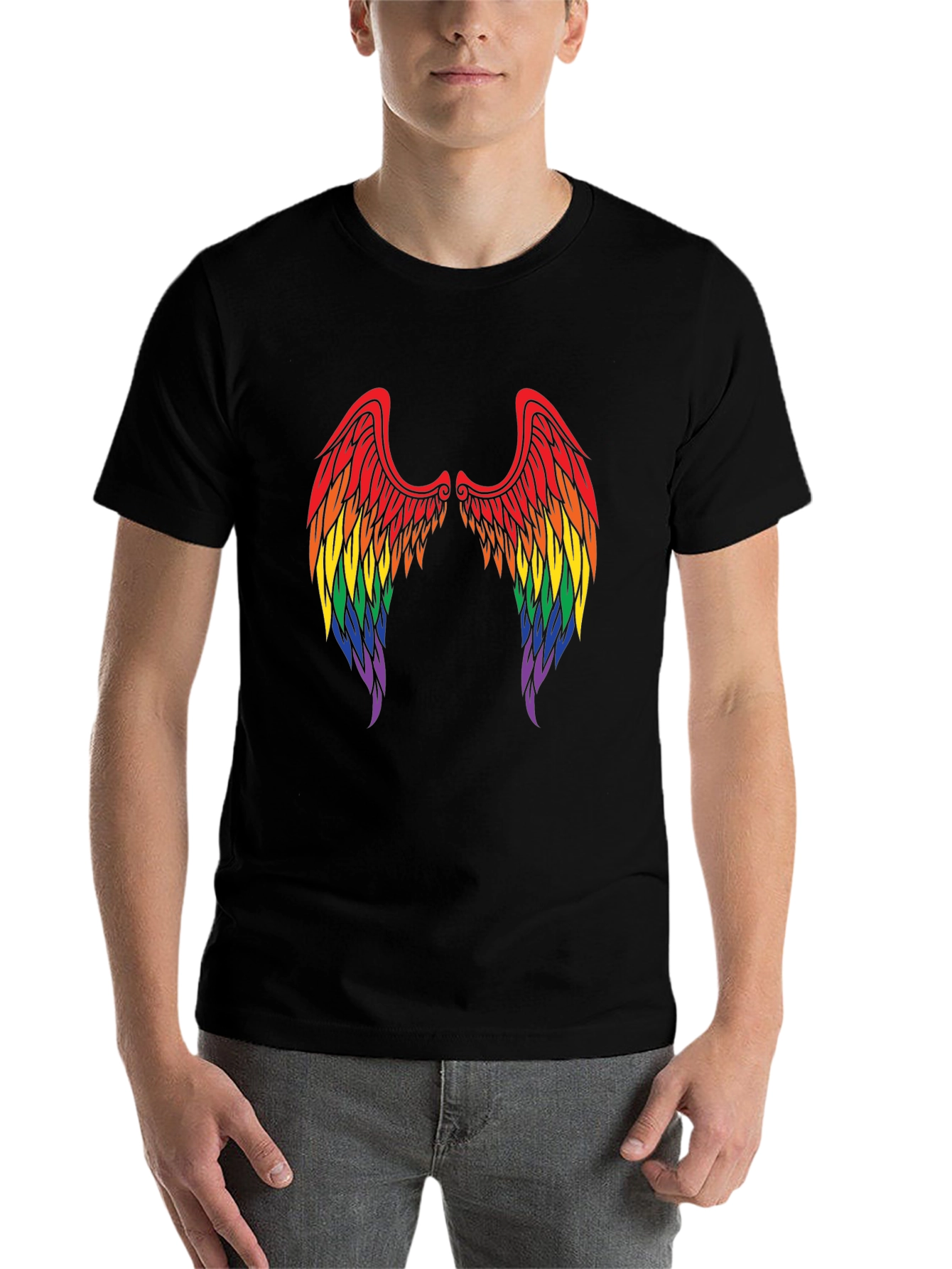 Black Rainbow Angel Wings T-Shirt - Pride Tee view 7